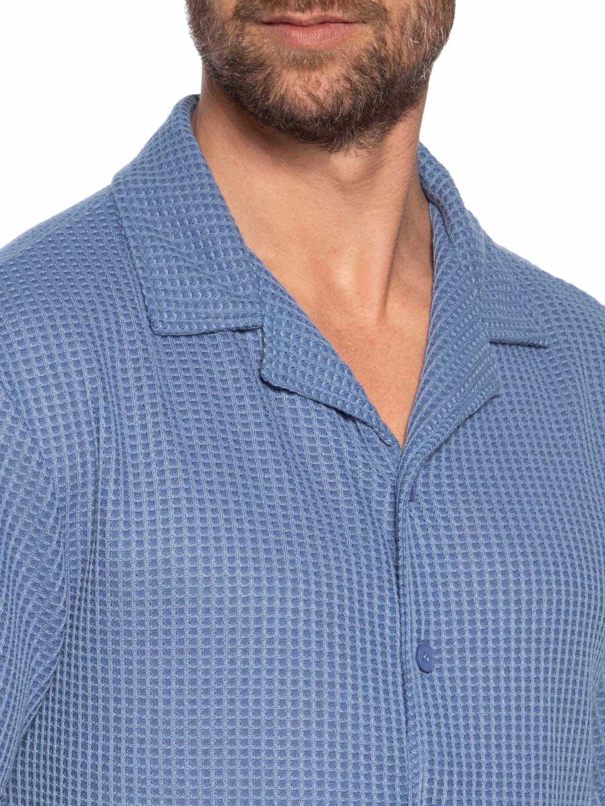 Camisa Masculina Manga Curta Em Tricot Azul Basiq Men