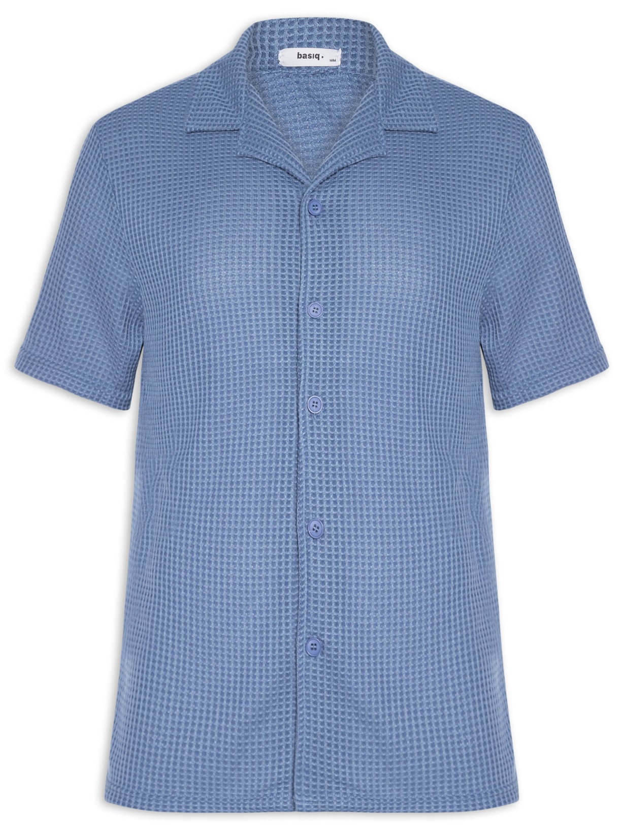 Camisa Masculina Manga Curta Em Tricot Azul Basiq Men