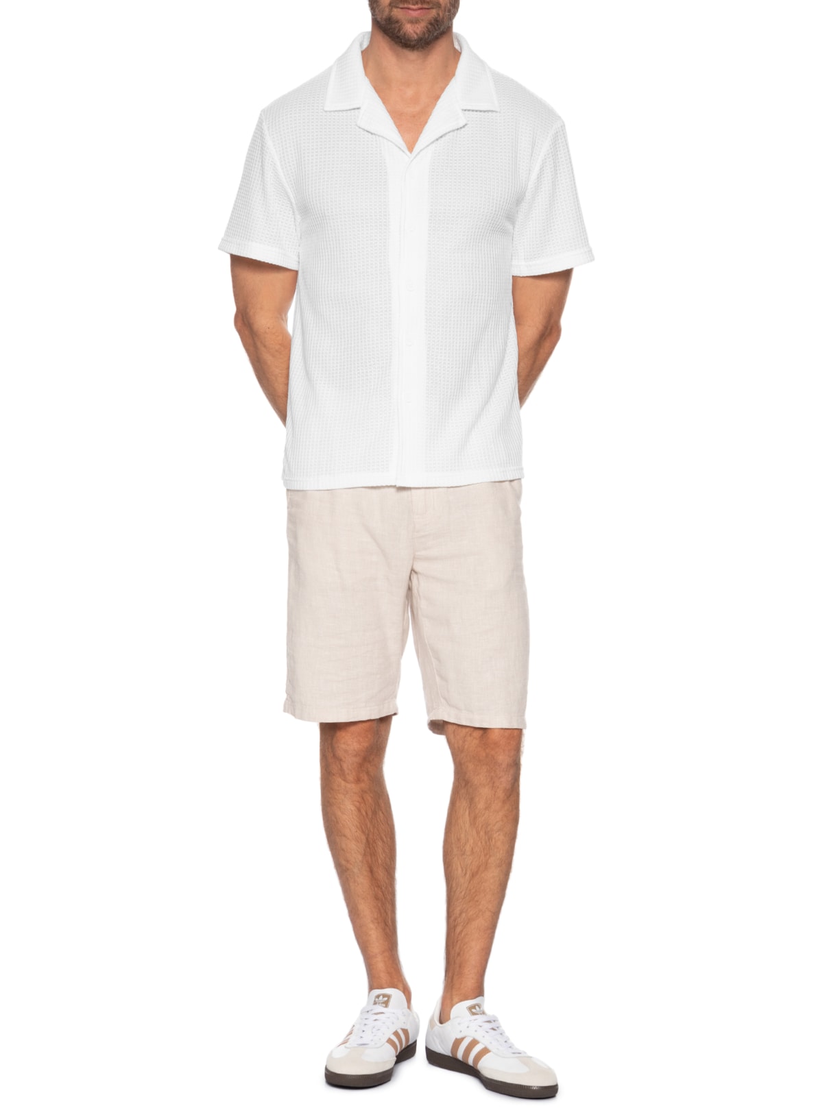 Camisa Masculina Manga Curta Em Tricot Branco Basiq Men