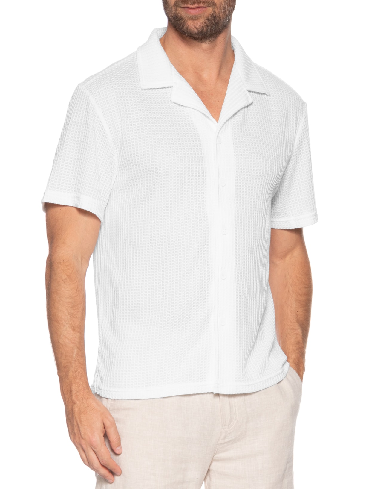 Camisa Masculina Manga Curta Em Tricot Branco Basiq Men