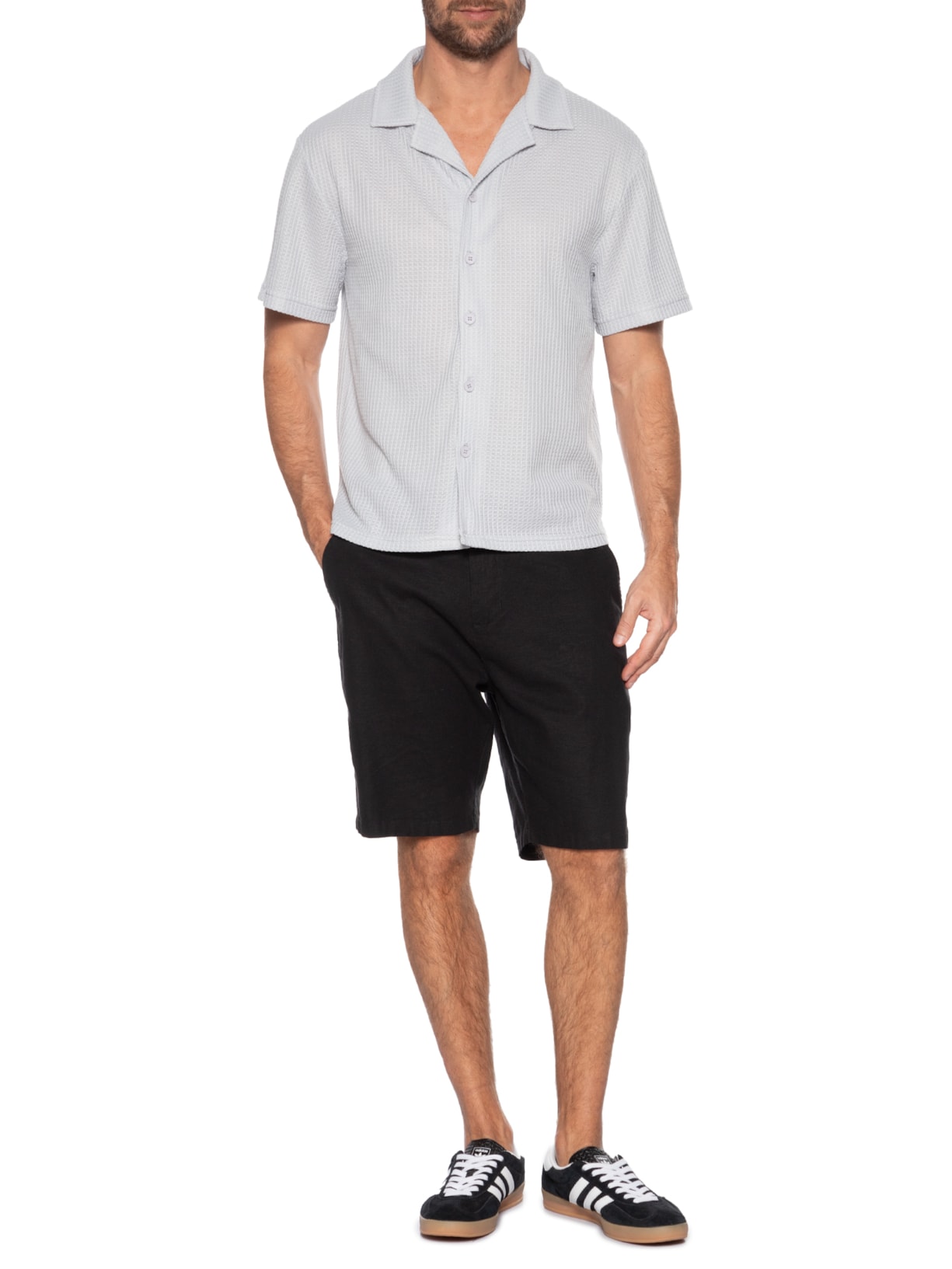 Camisa Masculina Manga Curta Em Tricot Cinza Basiq Men