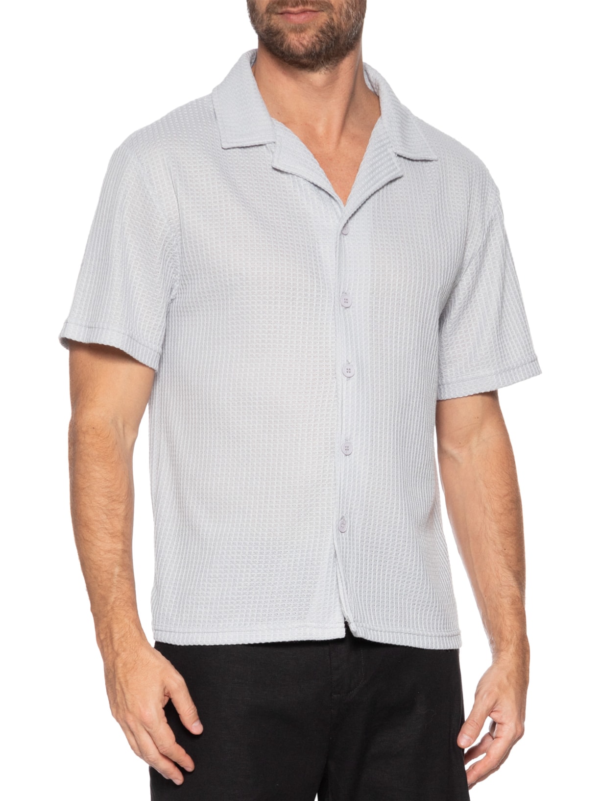 Camisa Masculina Manga Curta Em Tricot Cinza Basiq Men