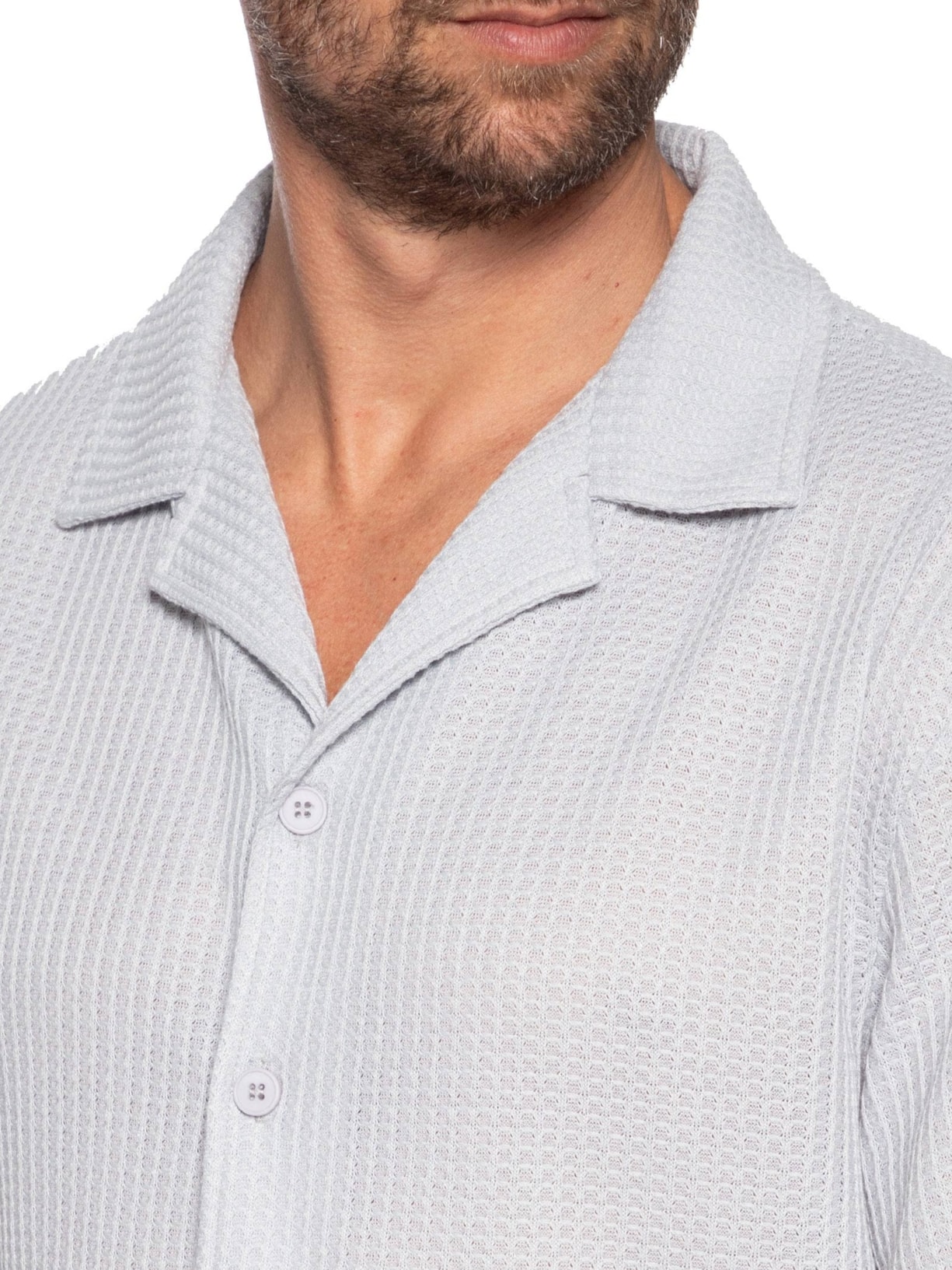 Camisa Masculina Manga Curta Em Tricot Cinza Basiq Men