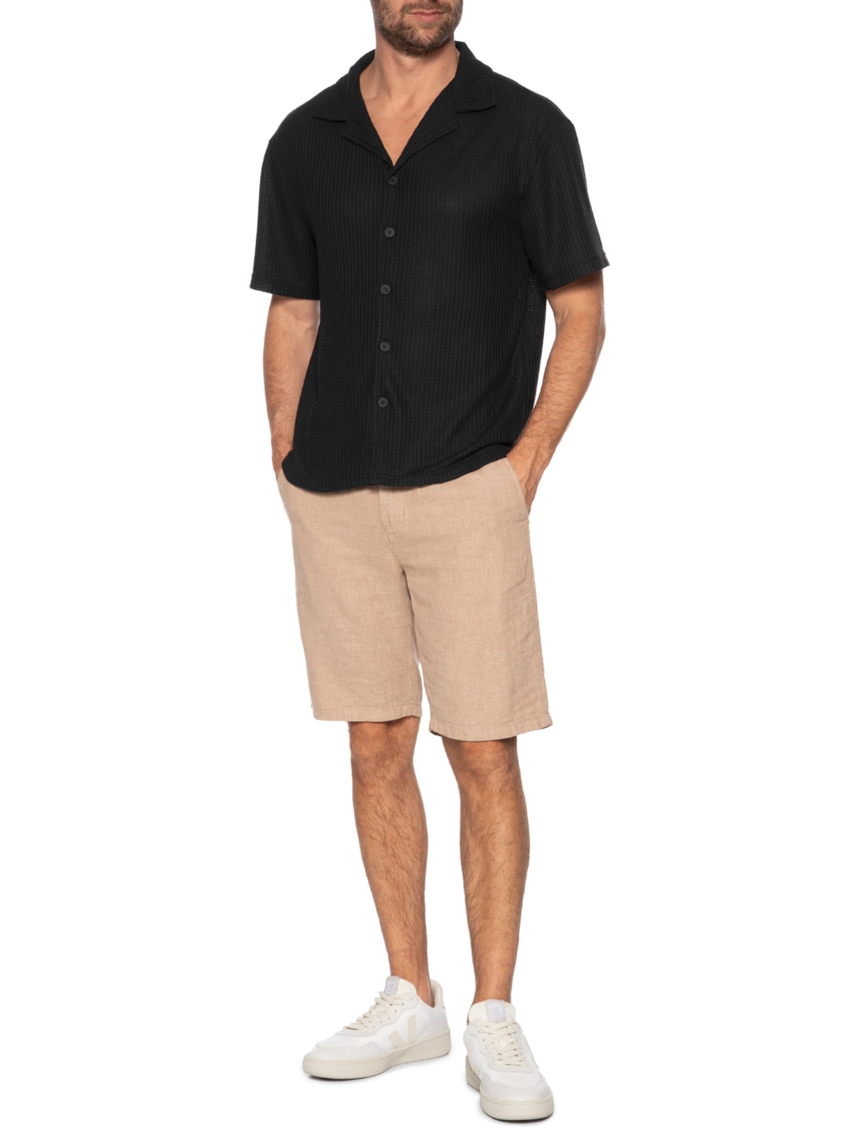 Camisa Masculina Manga Curta Em Tricot Preto Basiq Men