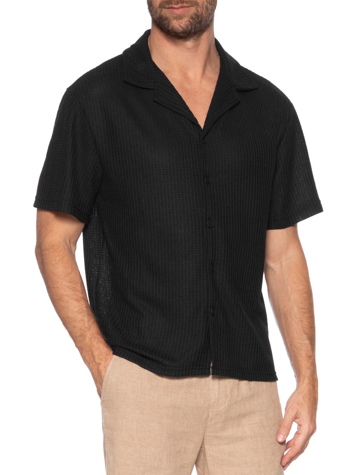 Camisa Masculina Manga Curta Em Tricot Preto Basiq Men