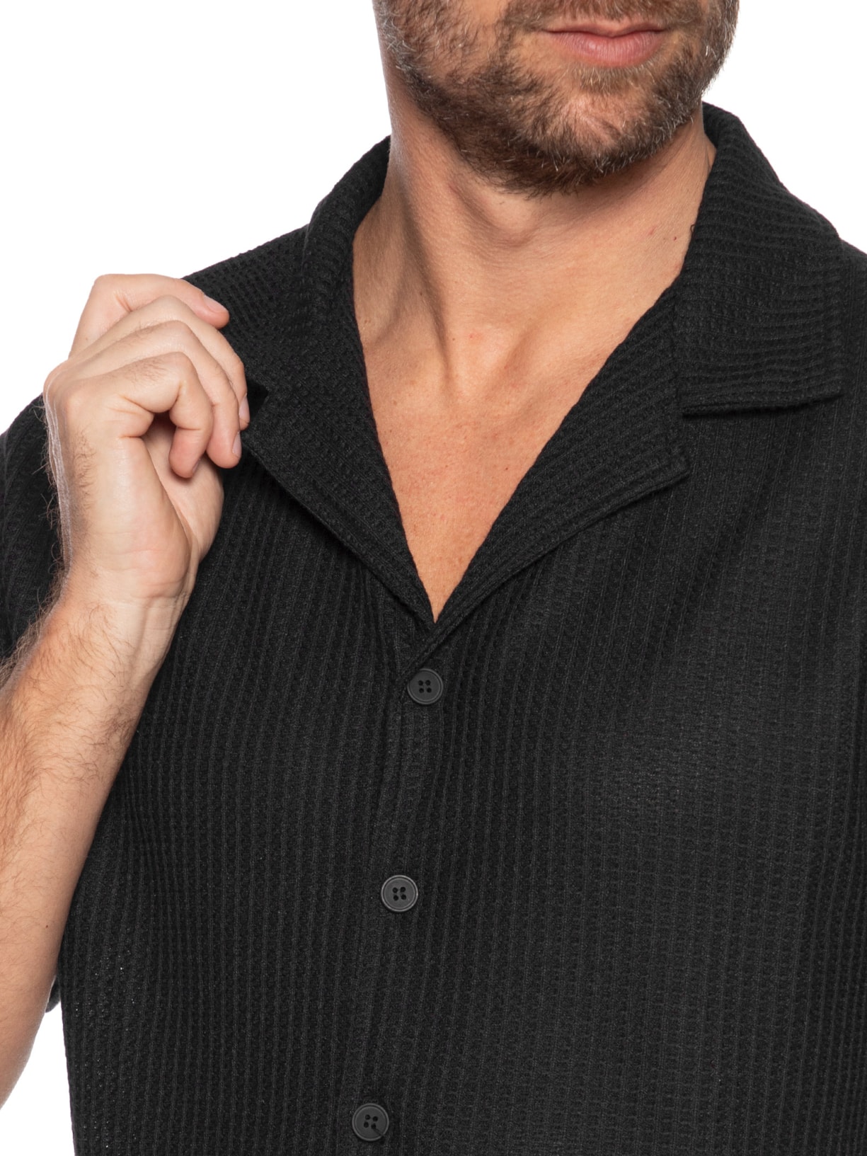Camisa Masculina Manga Curta Em Tricot Preto Basiq Men