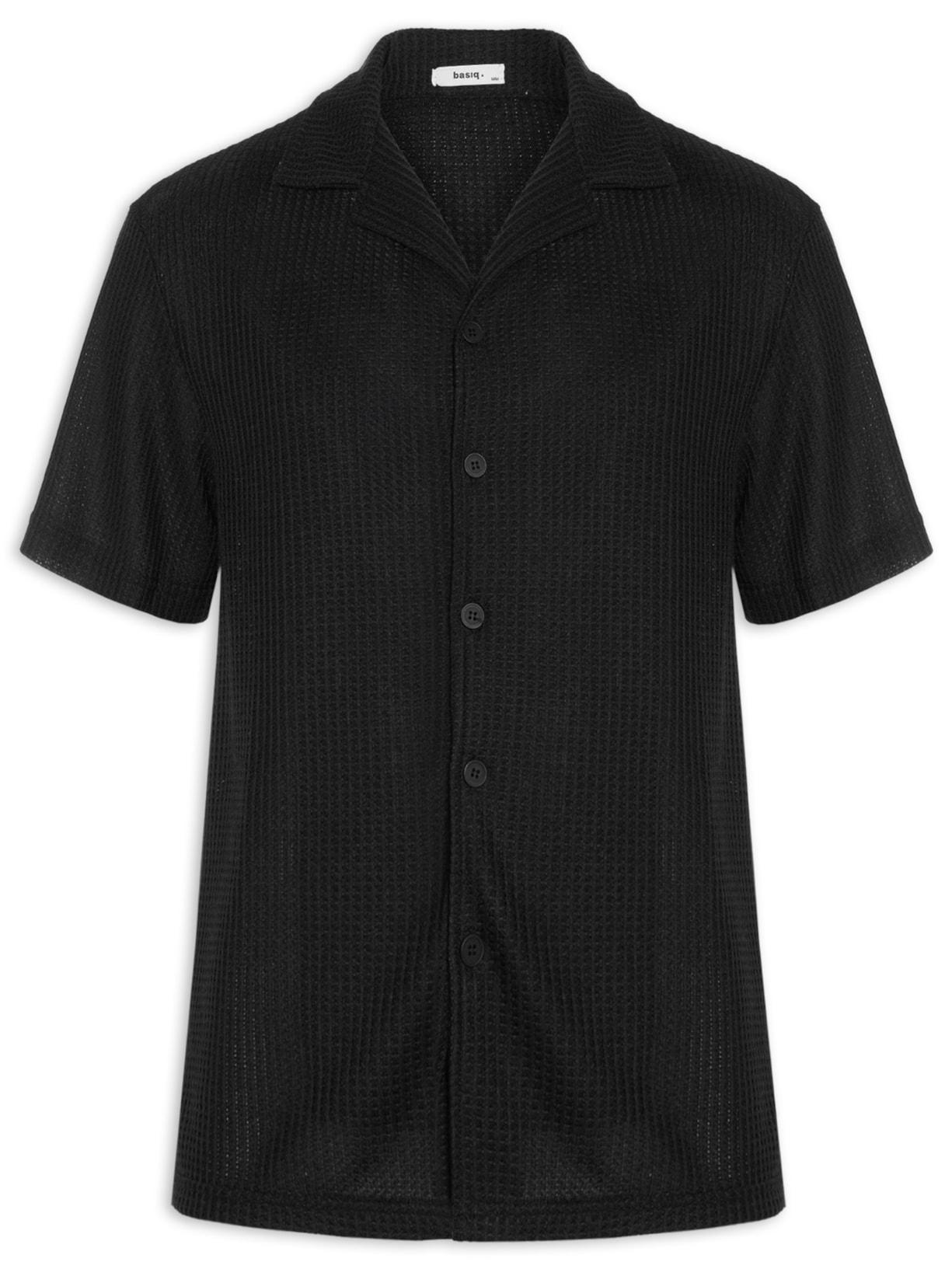 Camisa Masculina Manga Curta Em Tricot Preto Basiq Men