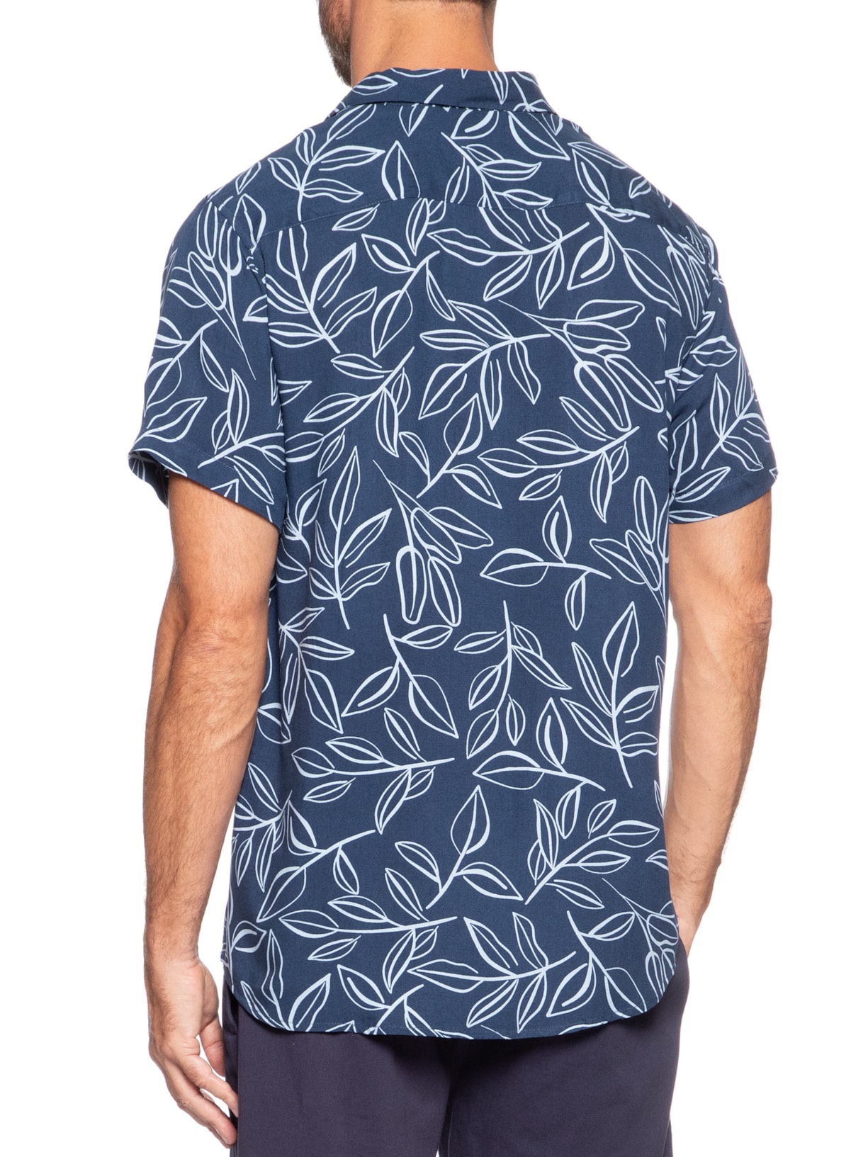 Camisa Masculina Manga Curta Estampa Folhagem Azul Basiq Men