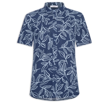 Camisa Masculina Manga Curta Estampa Folhagem - Azul