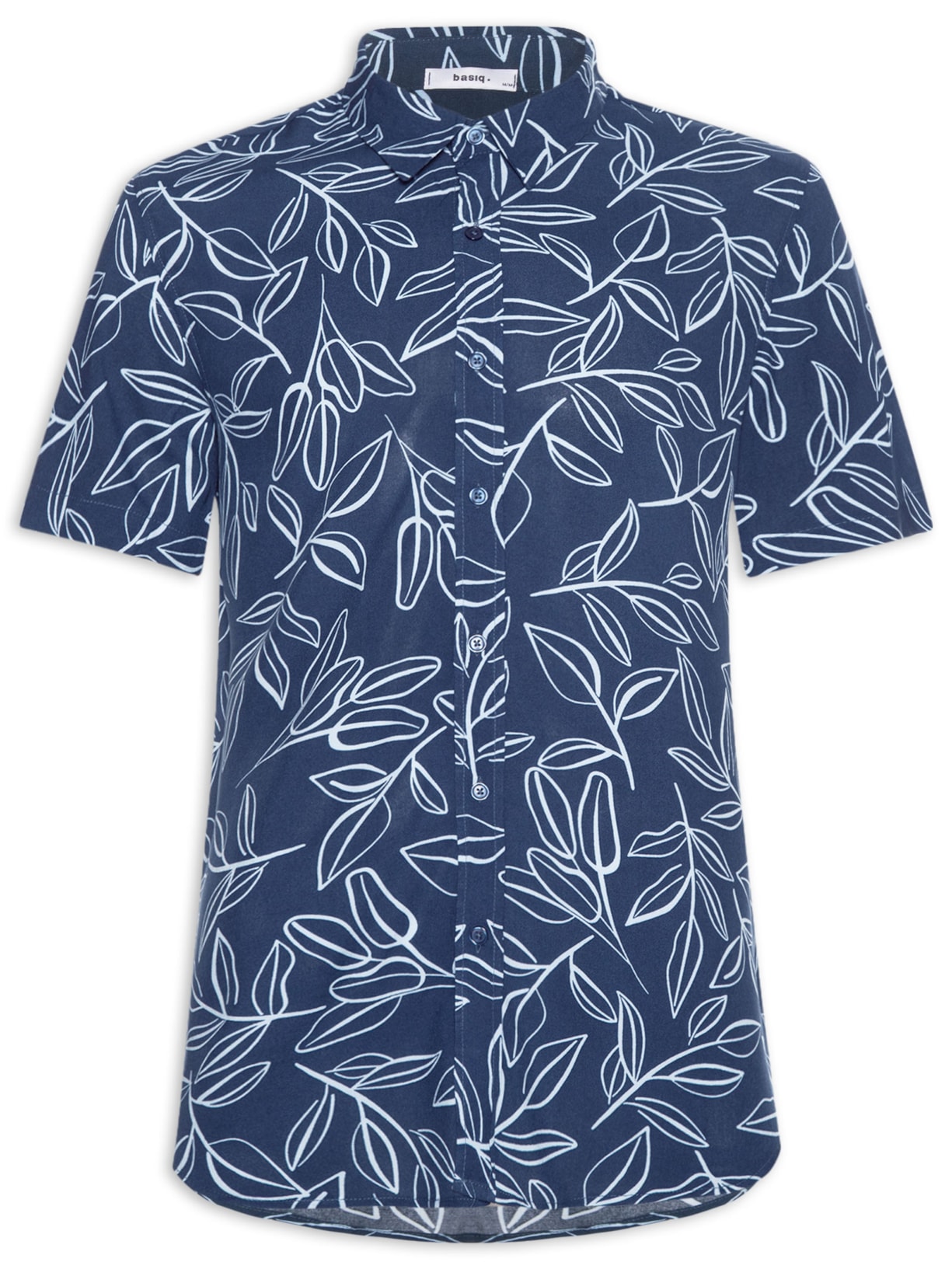 Camisa Masculina Manga Curta Estampa Folhagem - Azul
