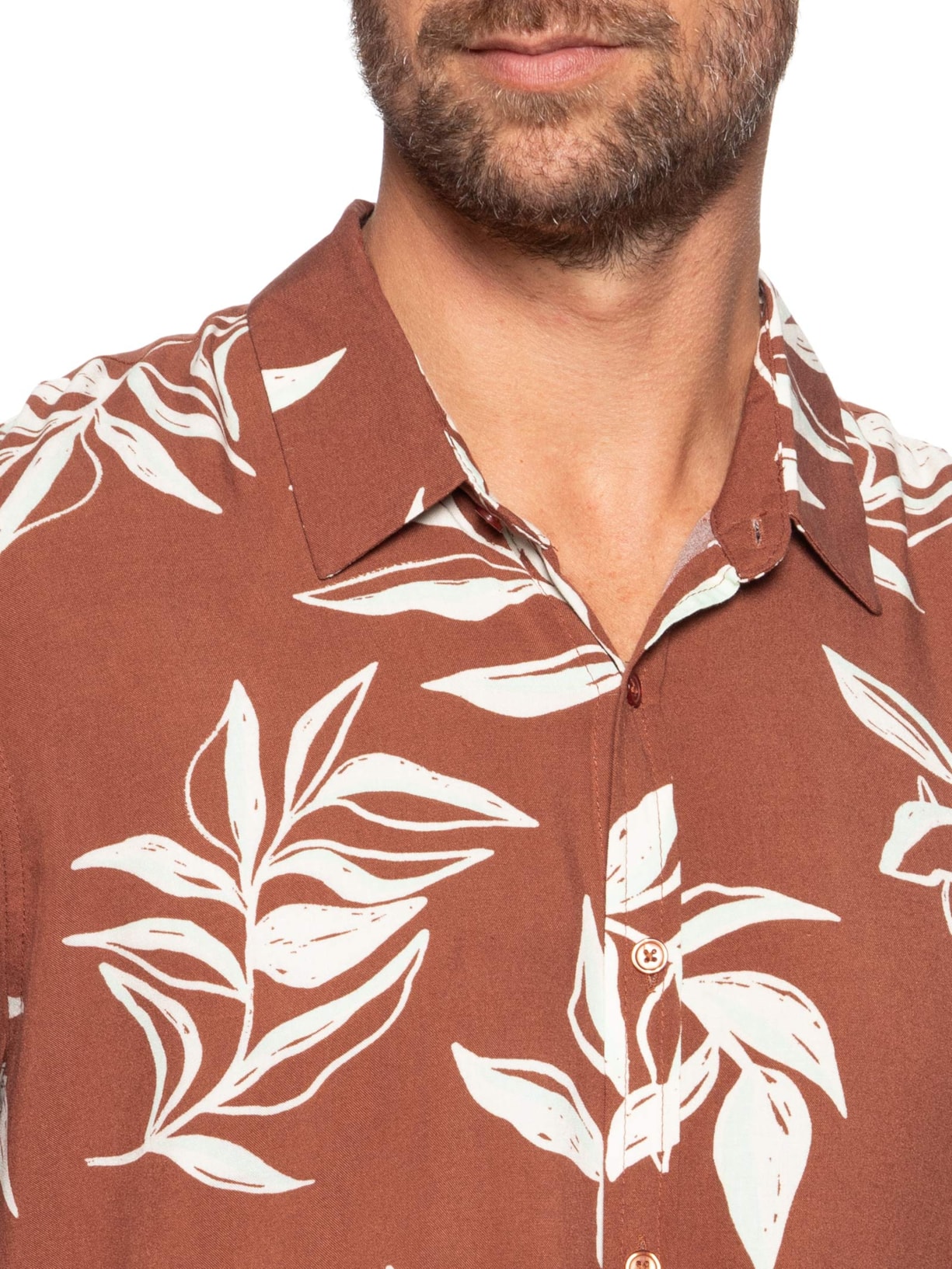 Camisa Masculina Manga Curta Estampa Folhagem Marrom Basiq Men