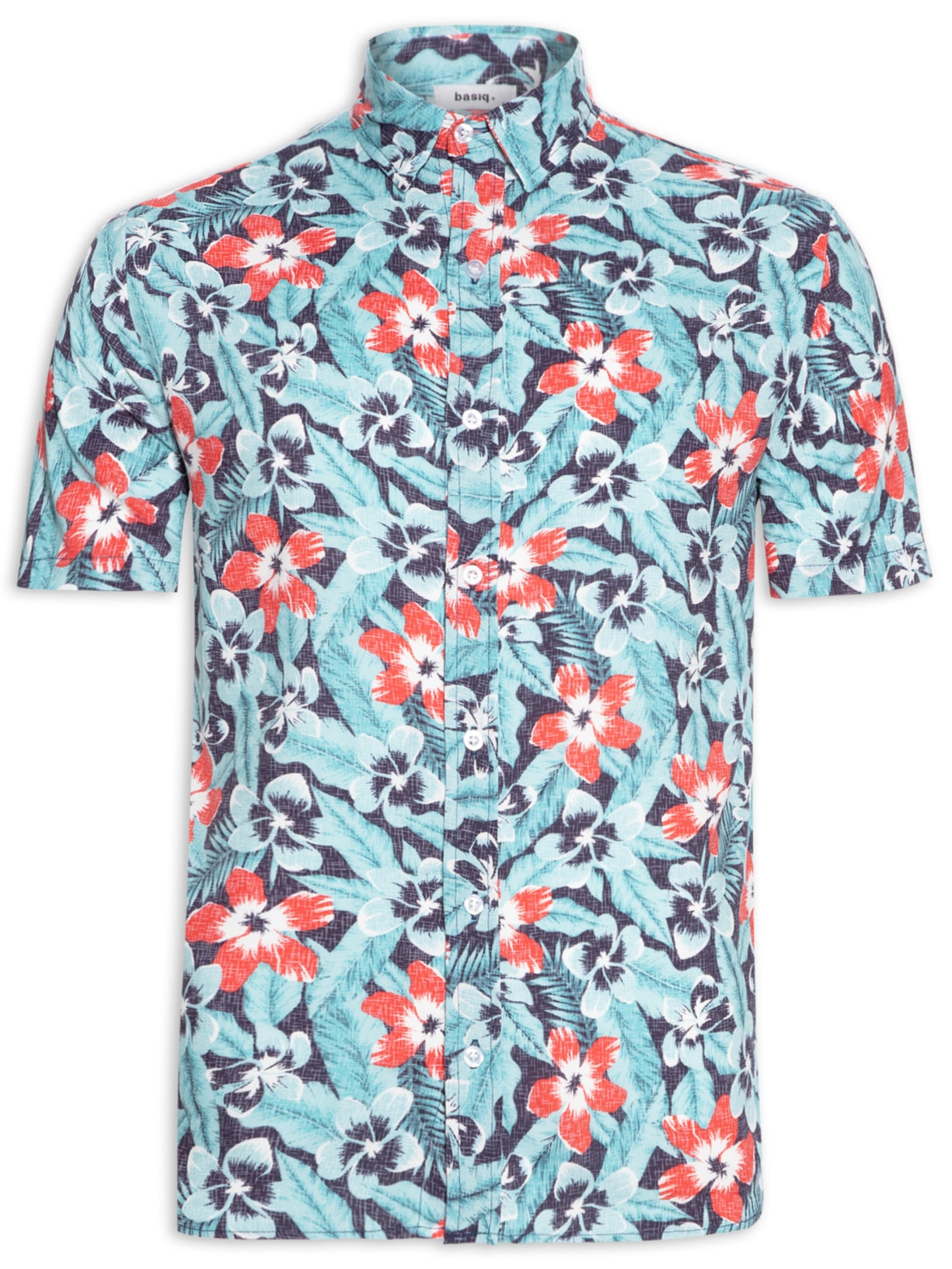 Camisa Masculina Manga Curta Estampada - Azul