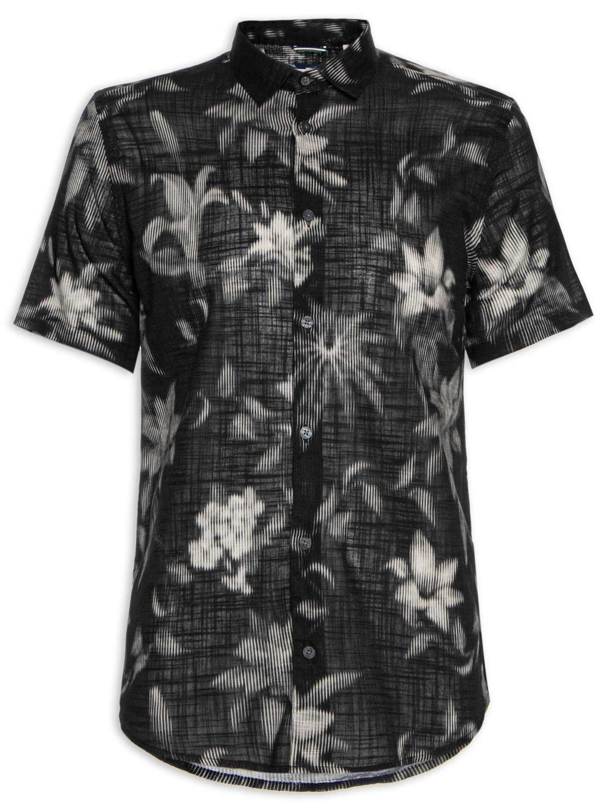 Camisa Masculina Manga Curta Estampada Blur Flower - Preto