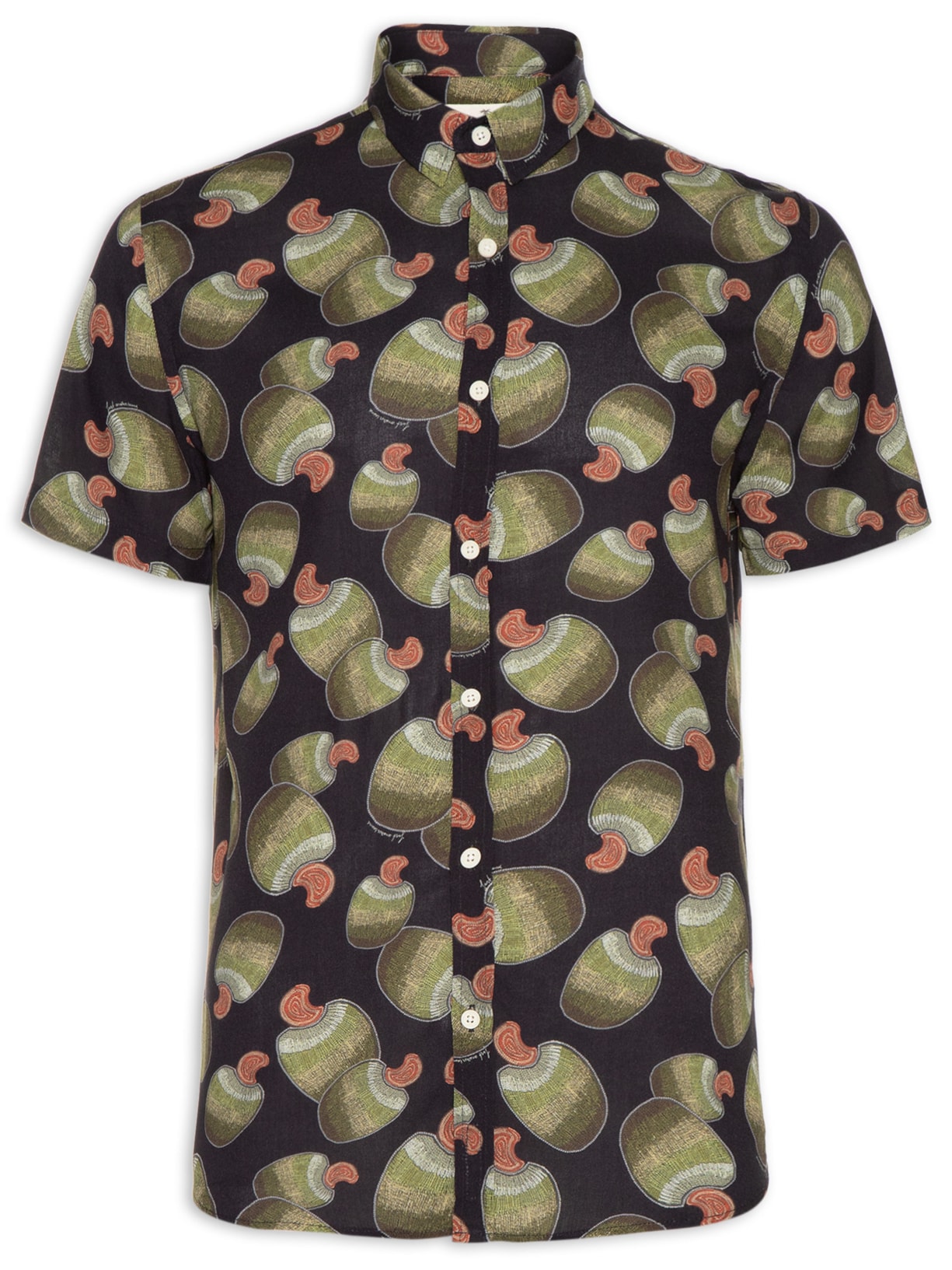 Camisa Masculina Manga Curta Estampada Caju Bordado - Preto