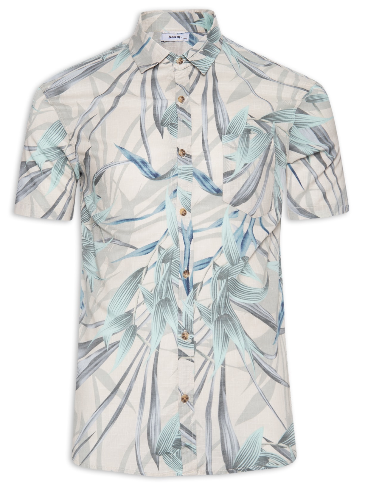 Camisa Masculina Manga Curta Estampada Floral - Azul
