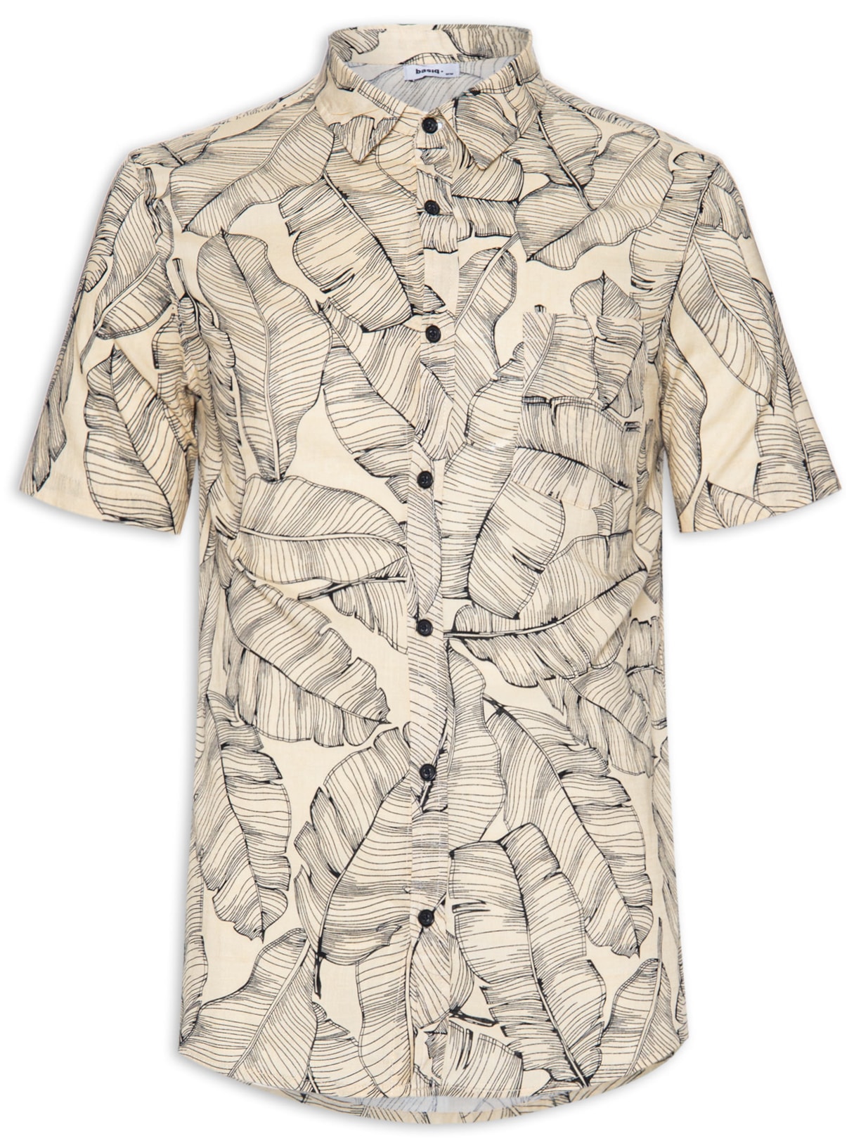 Camisa Masculina Manga Curta Estampada Floral - Bege