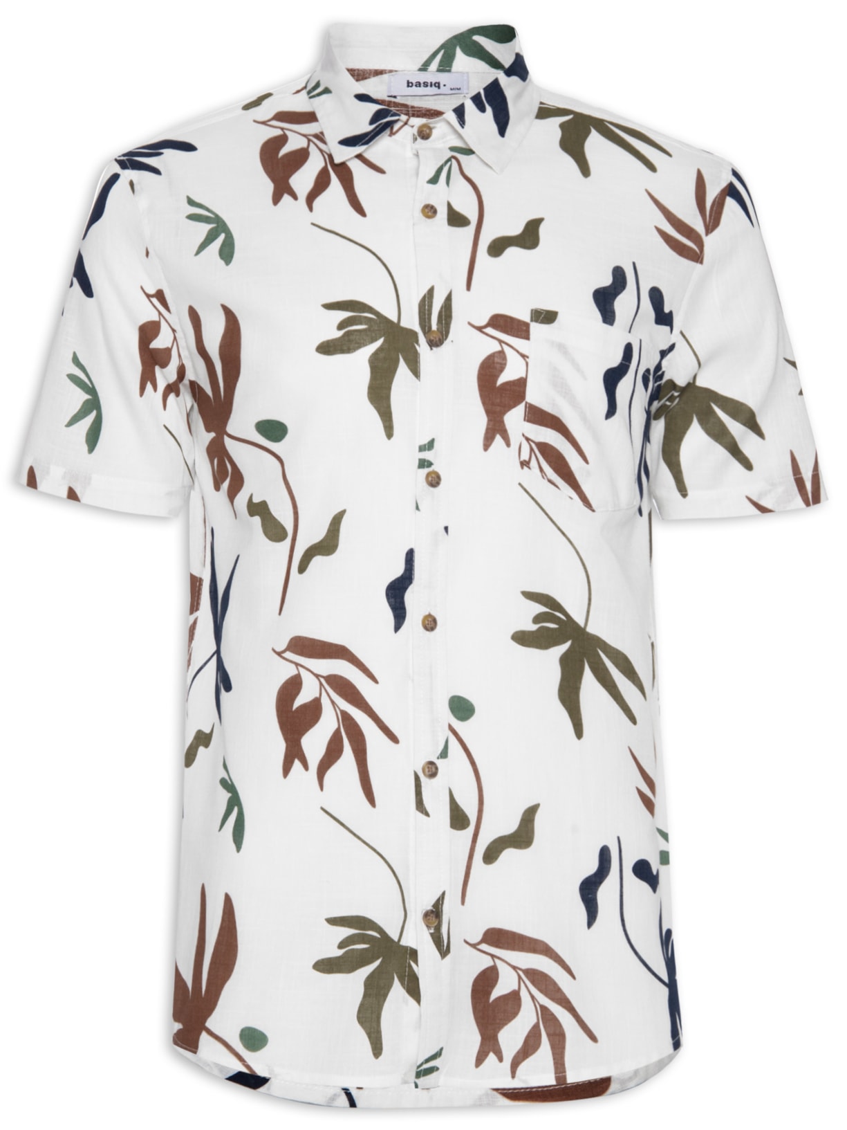 Camisa Masculina Manga Curta Estampada Floral - Branco