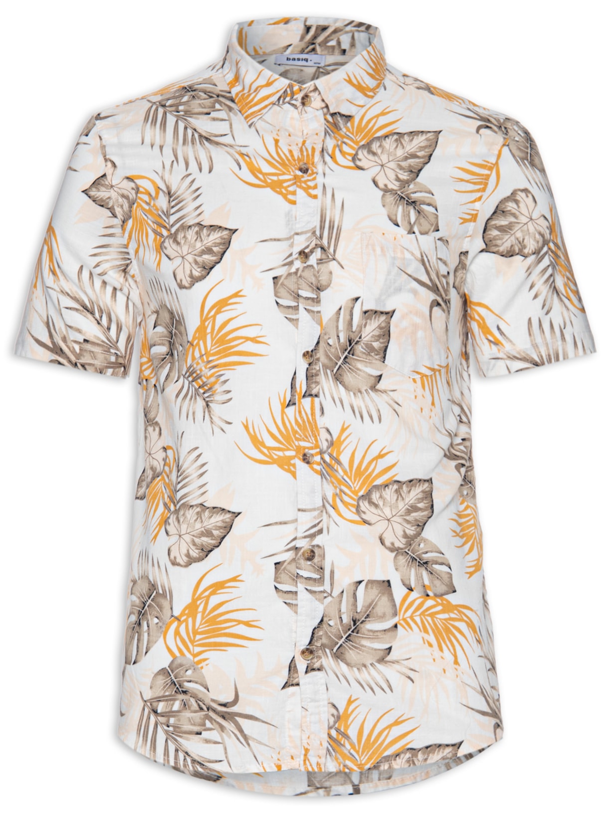 Camisa Masculina Manga Curta Estampada Floral - Off White