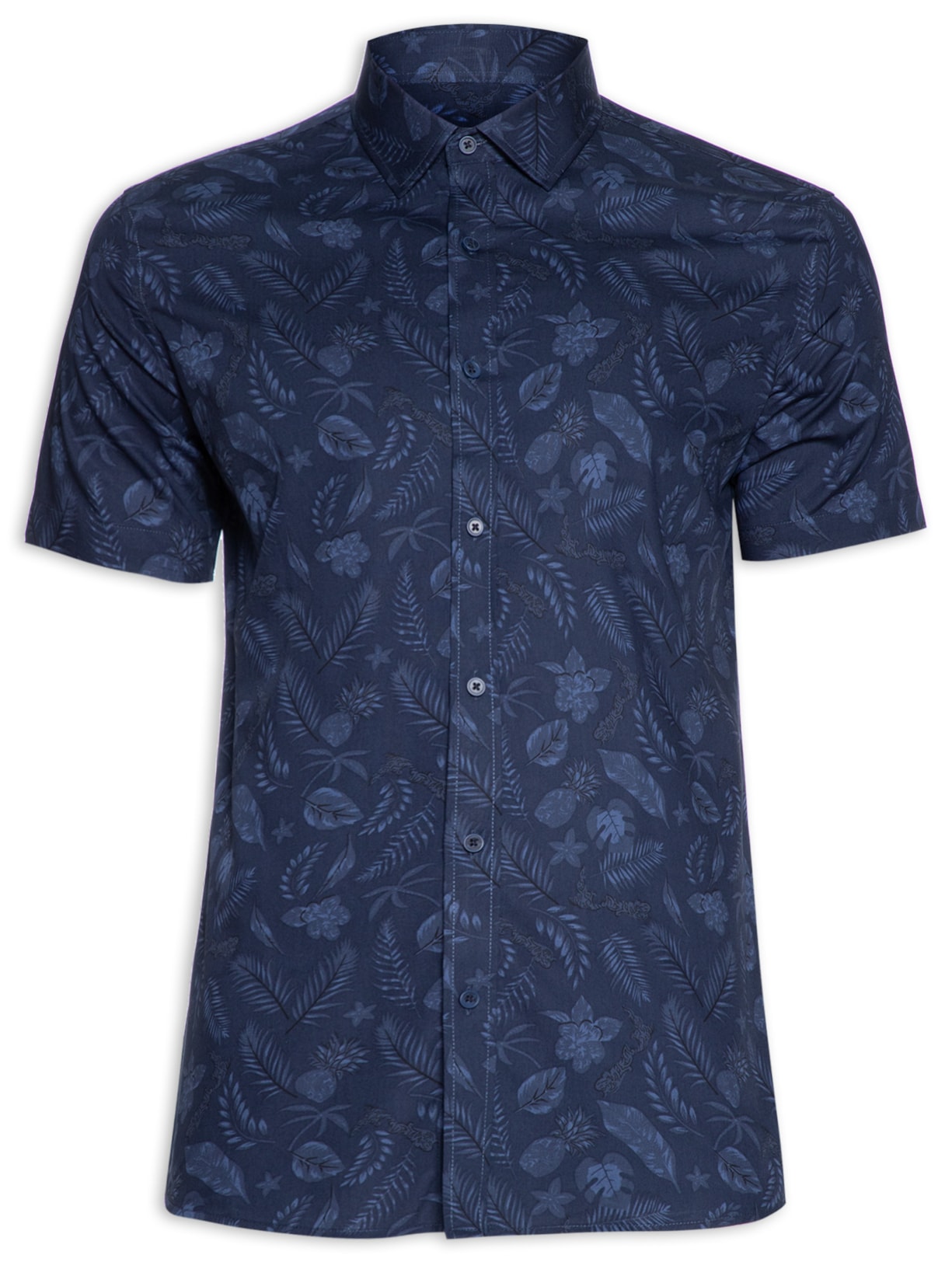 Camisa Masculina Manga Curta Estampada Floral Regular - Azul