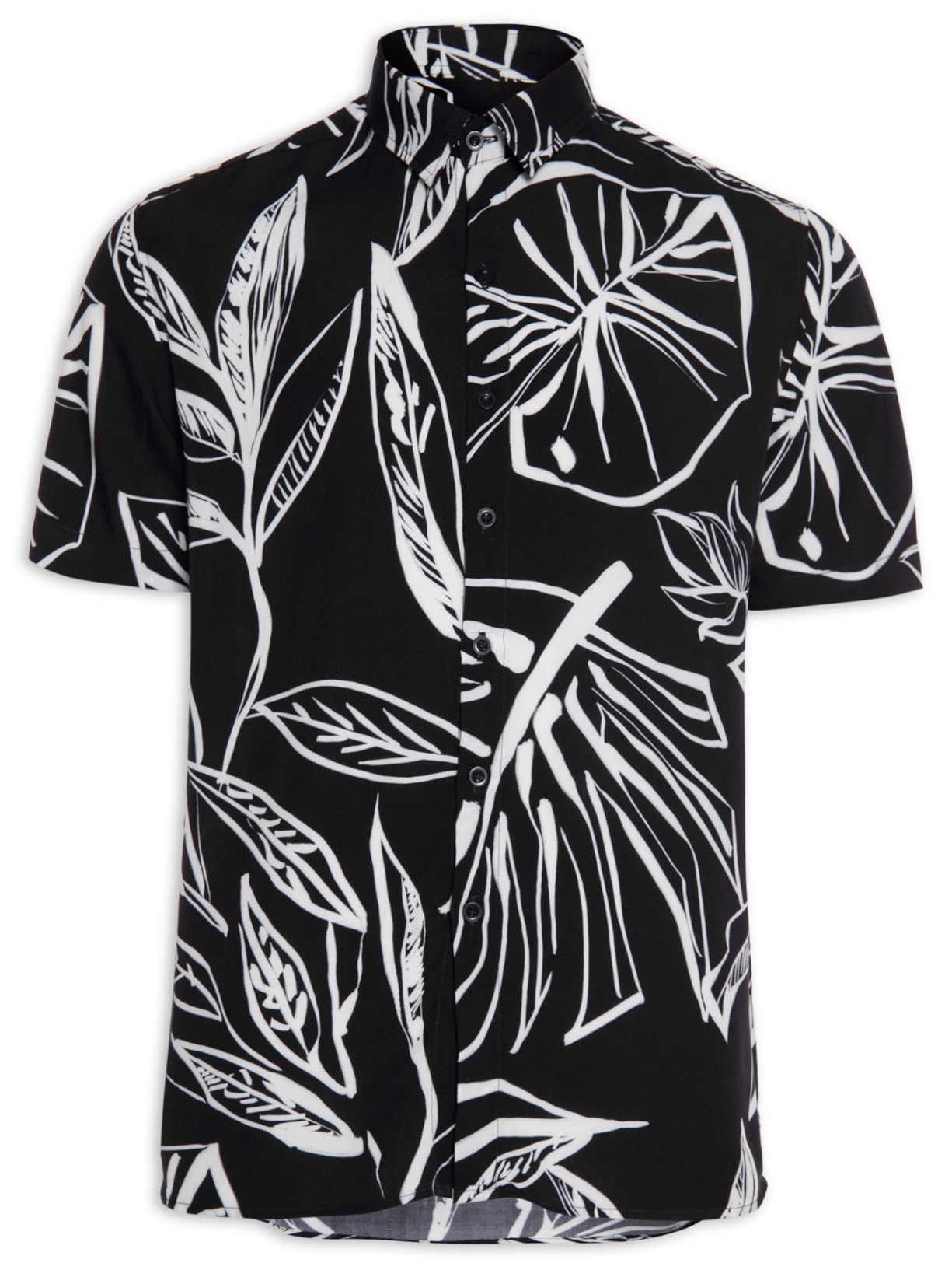 Camisa Masculina Manga Curta Estampada - Preto