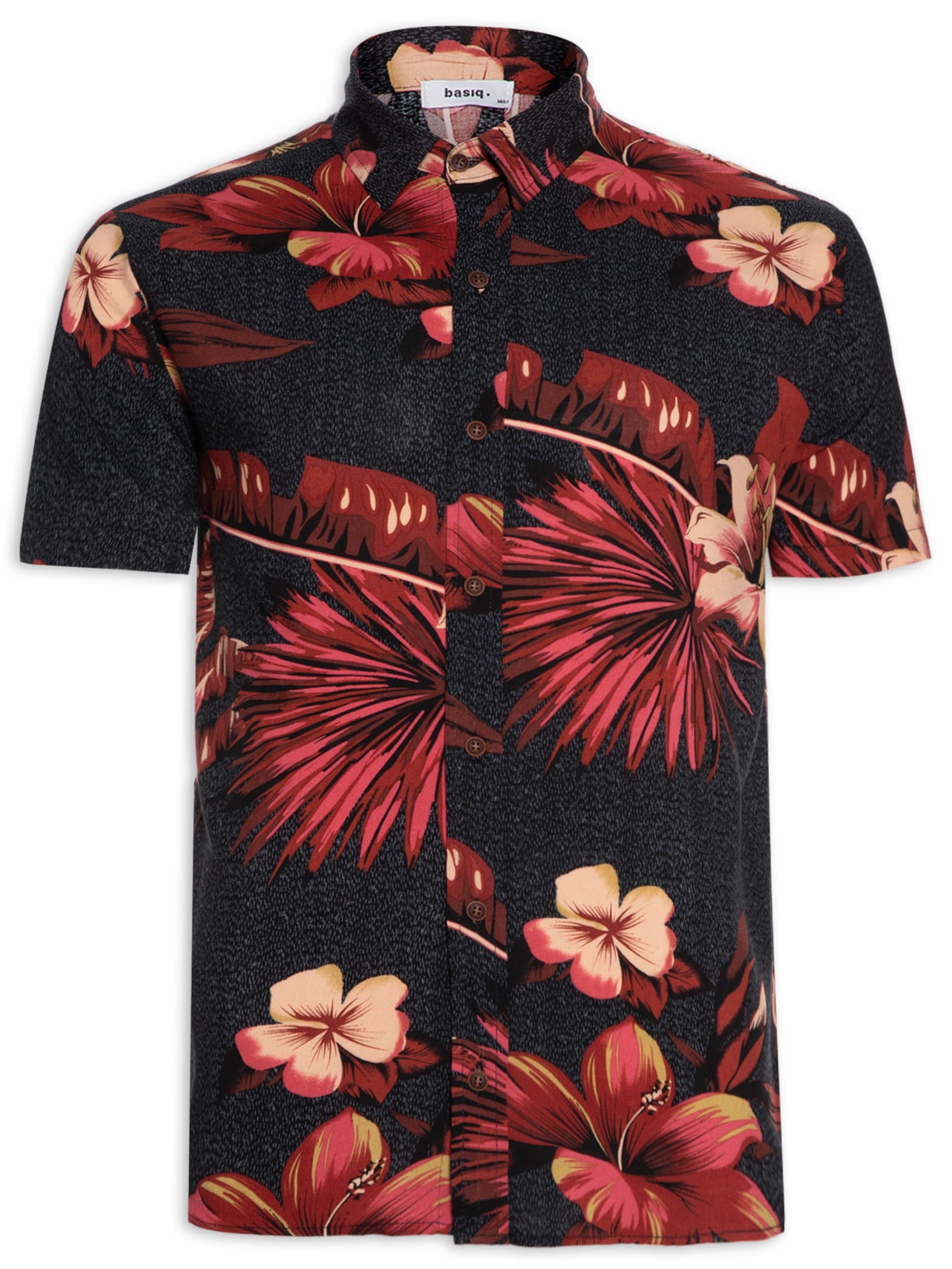 Camisa Masculina Manga Curta Estampada - Preto