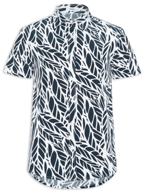 Camisa Masculina Manga Curta Estampada - Preto