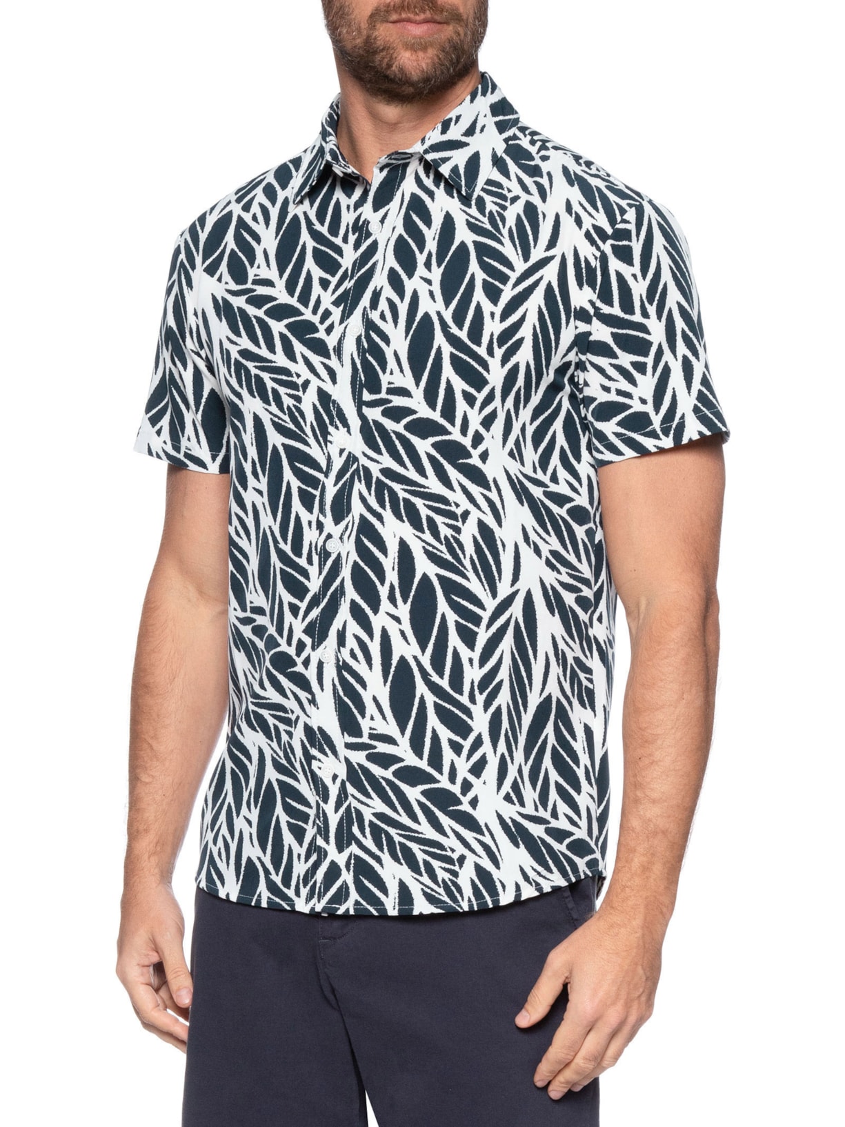 Camisa Masculina Manga Curta Estampada Preto Basiq Men