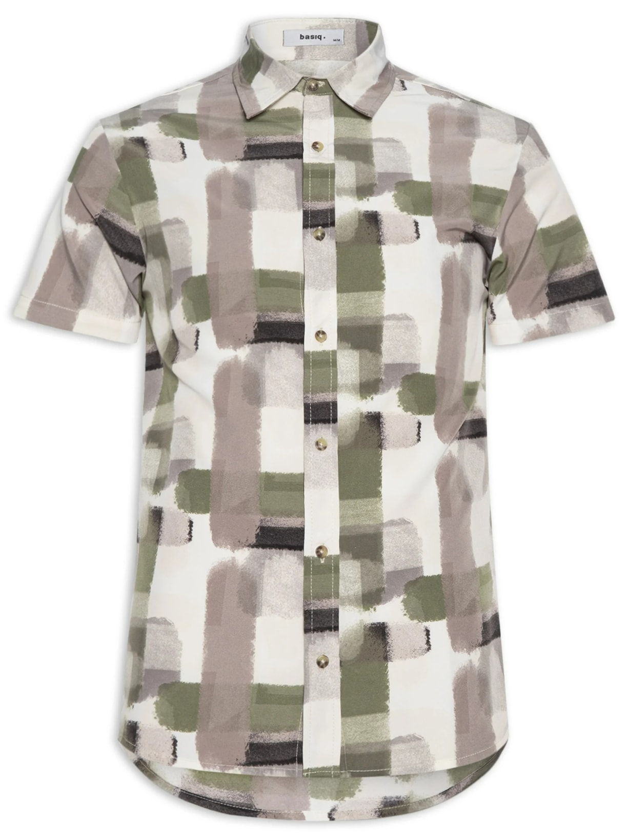 Camisa Masculina Manga Curta Estampada Verde Basiq Men