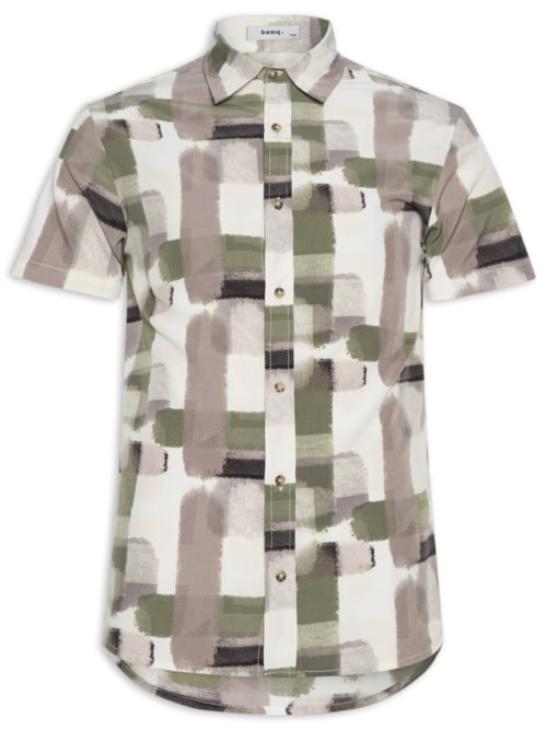 Camisa Masculina Manga Curta Estampada - Verde
