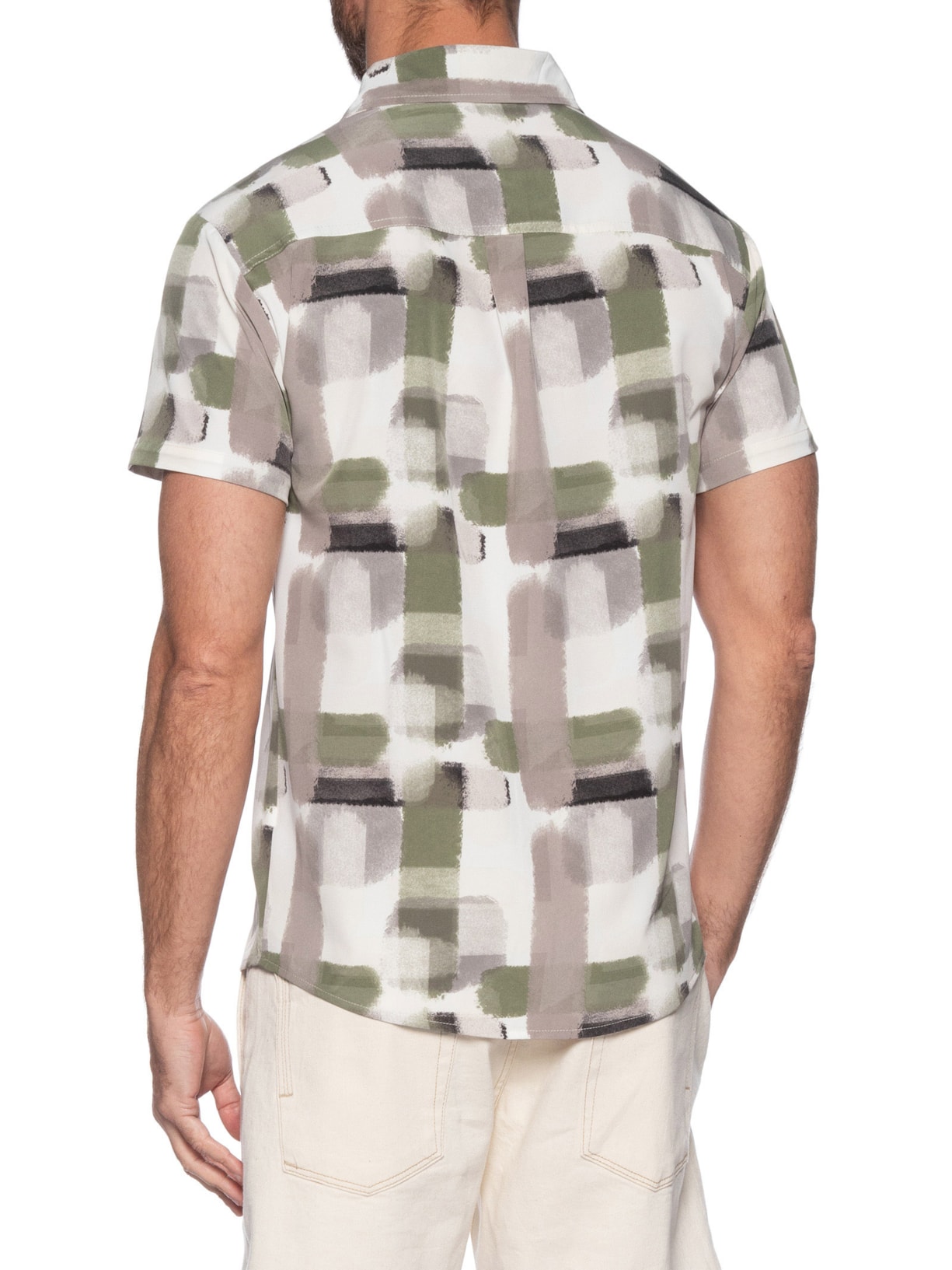 Camisa Masculina Manga Curta Estampada Verde Basiq Men