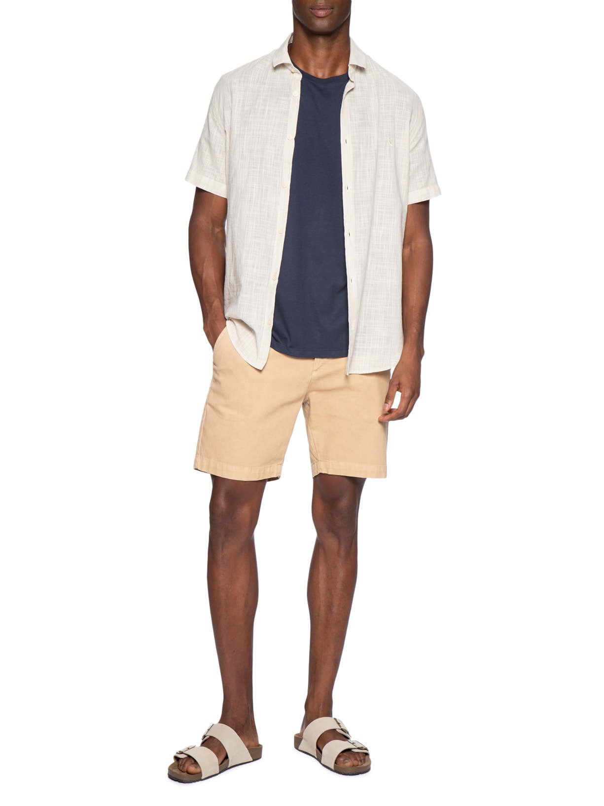 Camisa Masculina Manga Curta Flame Leve Bege Reserva