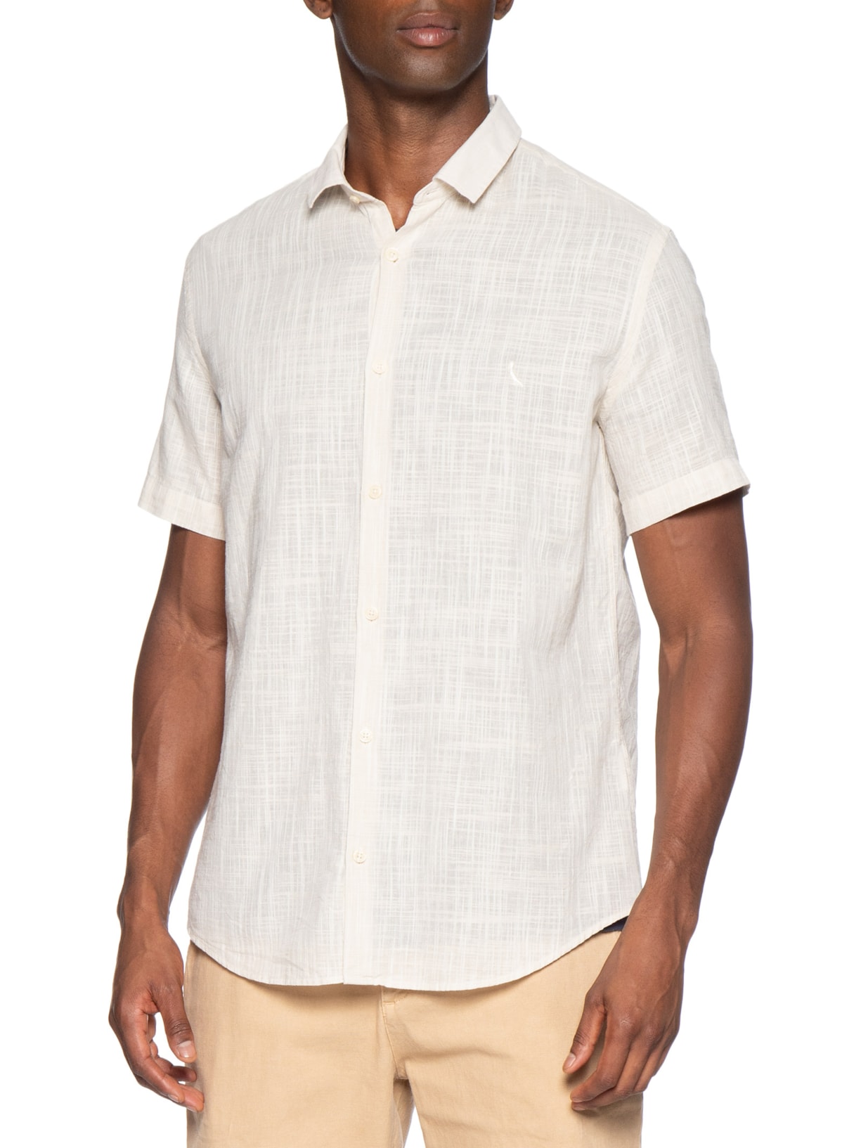 Camisa Masculina Manga Curta Flame Leve Bege Reserva