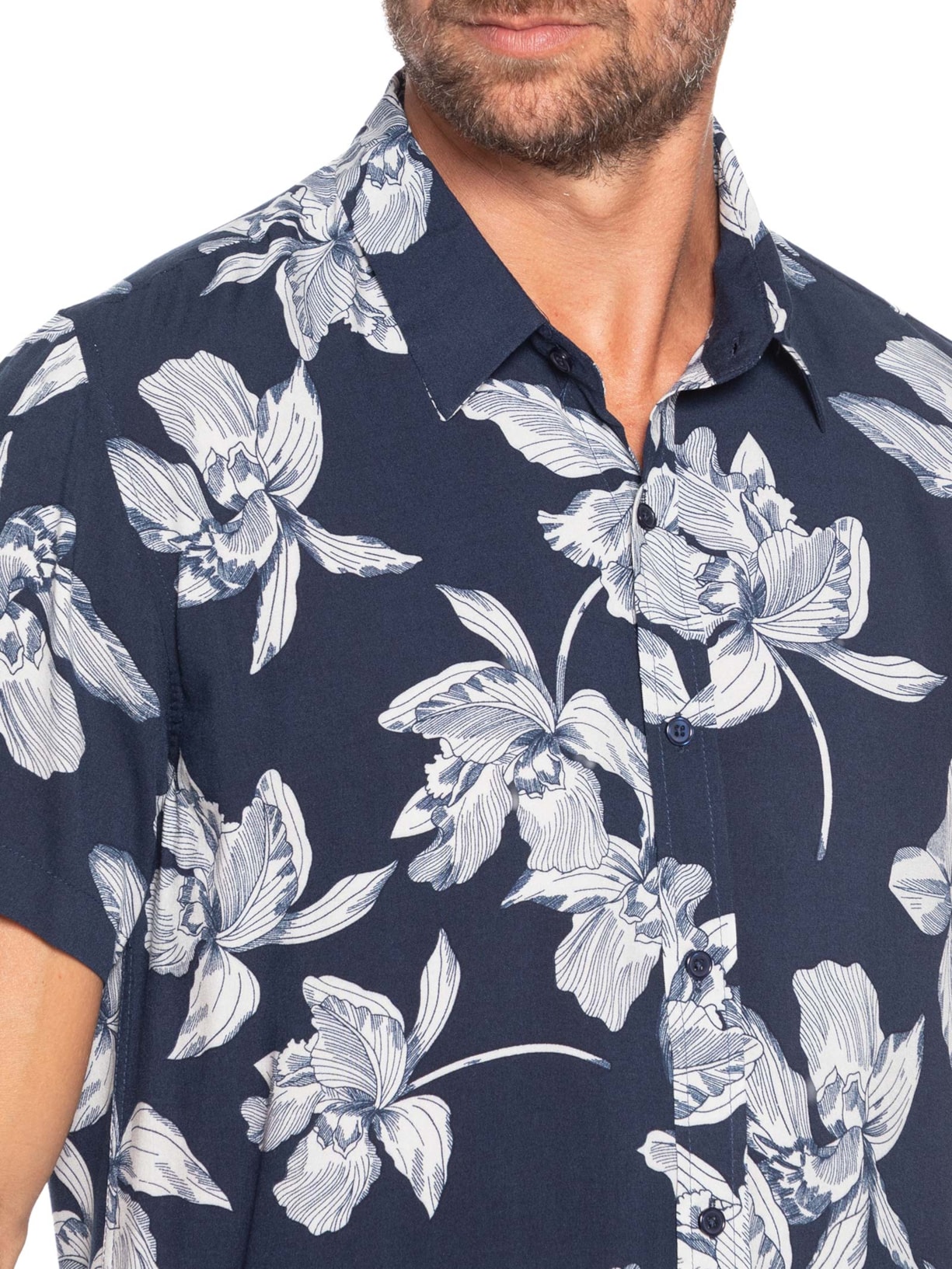 Camisa Masculina Manga Curta Floral Azul Basiq Men