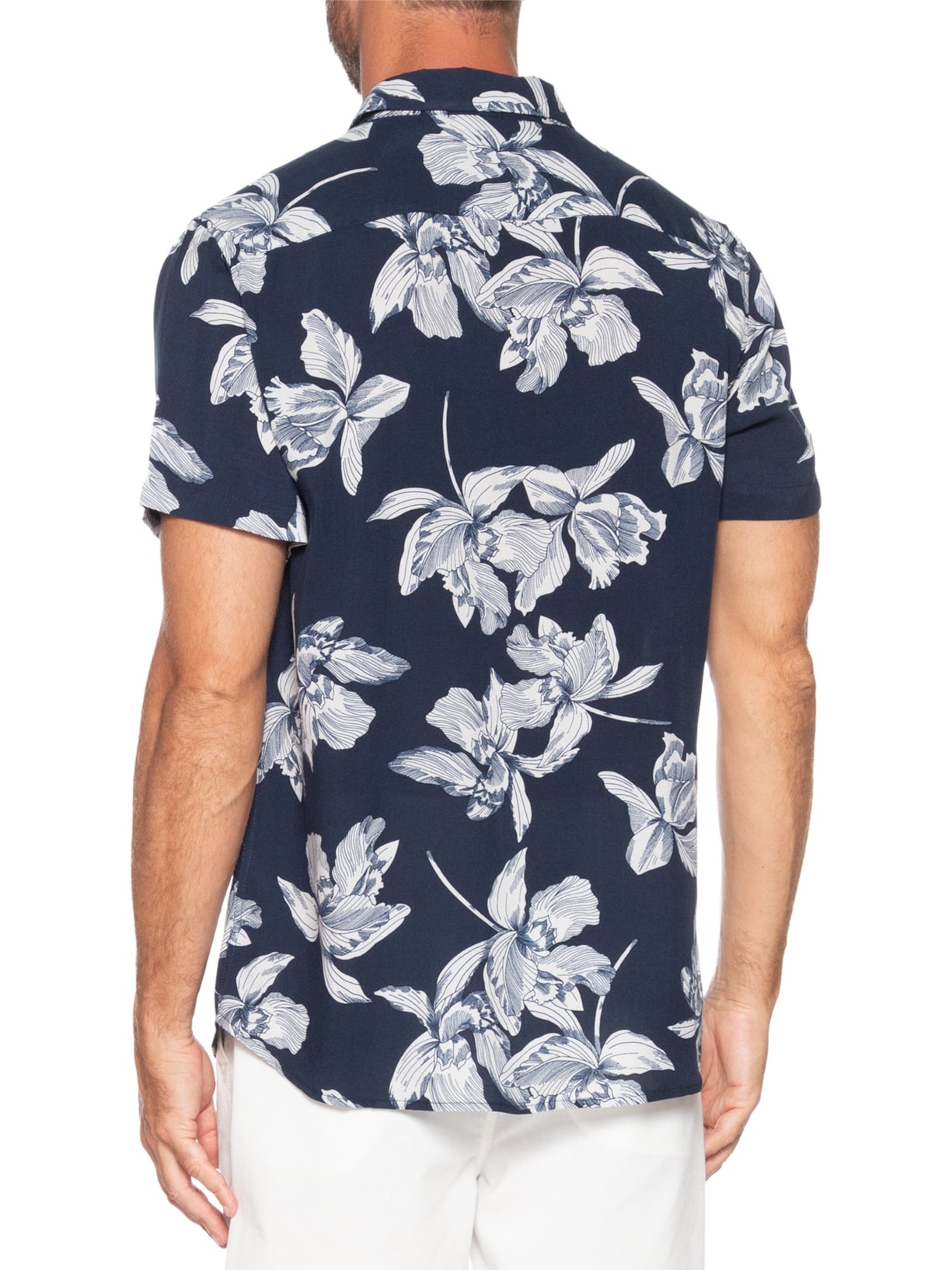 Camisa Masculina Manga Curta Floral Azul Basiq Men