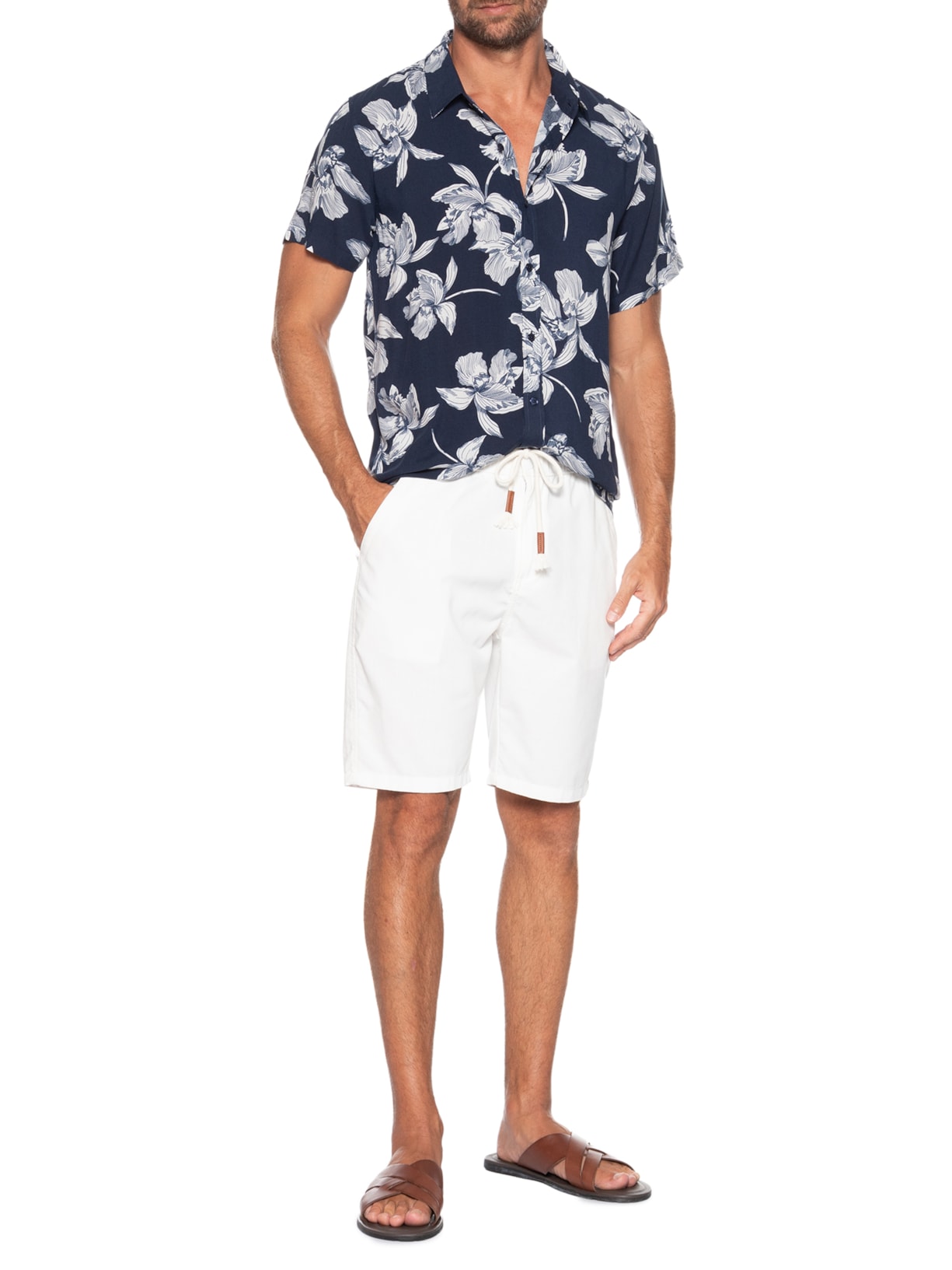 Camisa Masculina Manga Curta Floral Azul Basiq Men