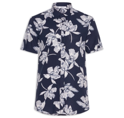 Camisa Masculina Manga Curta Floral - Azul