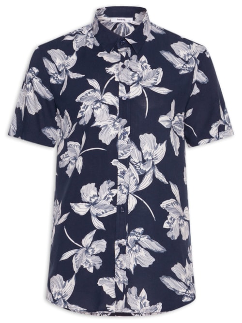 Camisa Masculina Manga Curta Floral - Azul