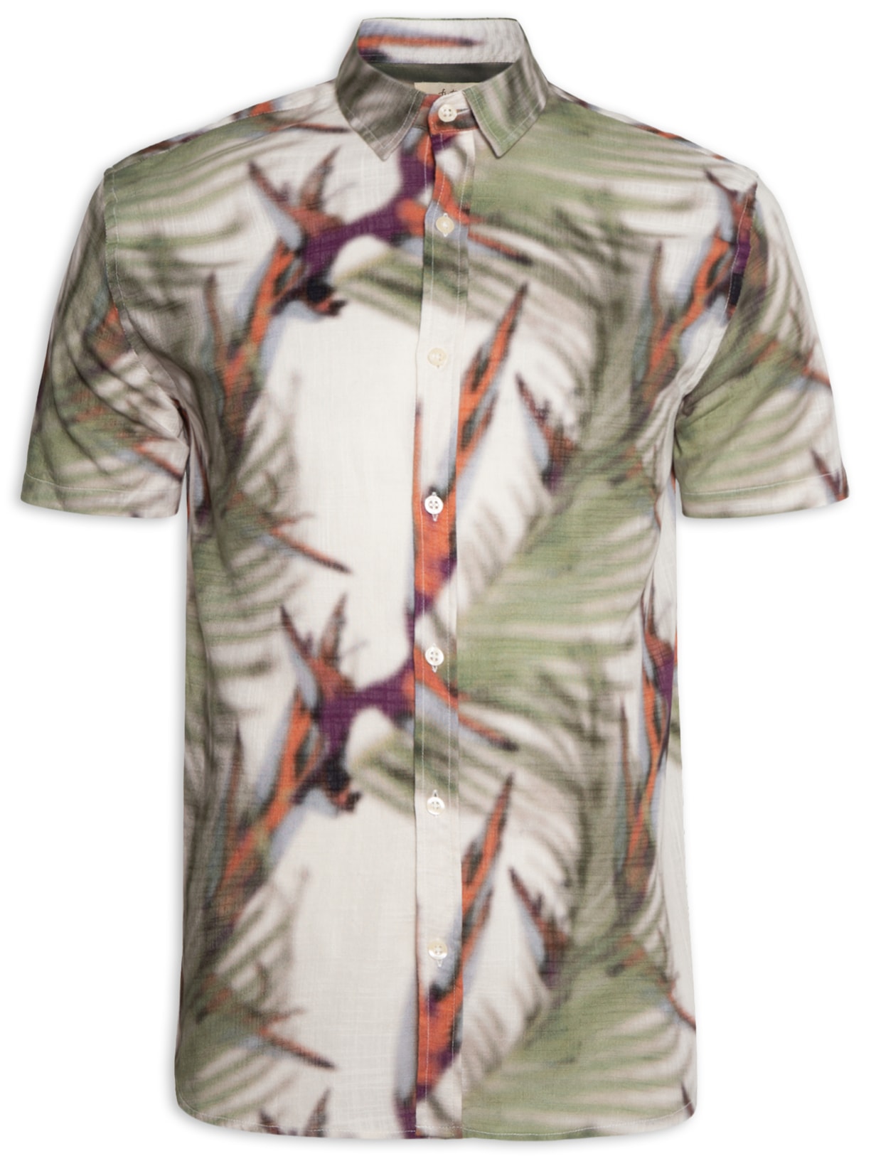 Camisa Masculina Manga Curta Floral Blur - Off White
