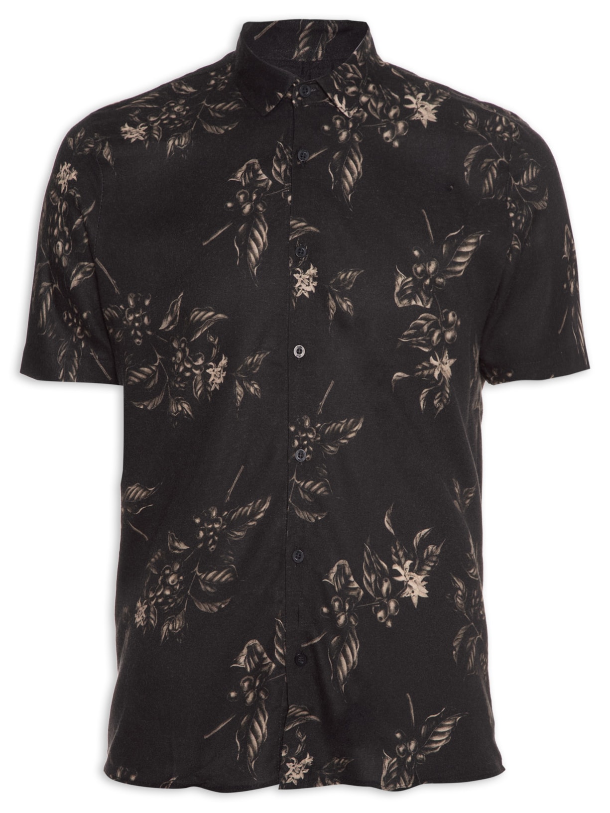 Camisa Masculina Manga Curta Folha De Guaraná - Preto