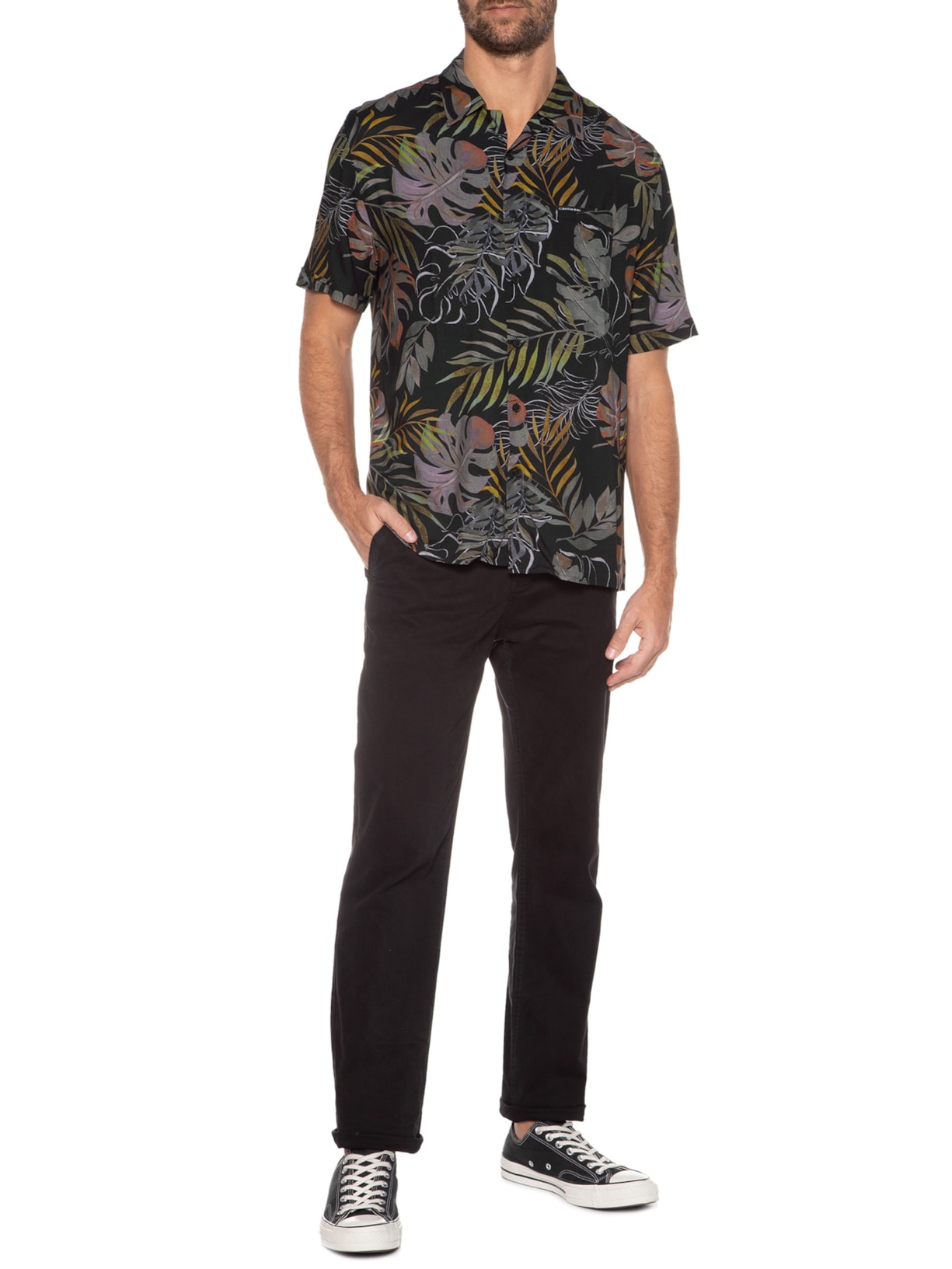 Camisa Masculina Manga Curta Folhagem Verde Calvin Klein Jeans