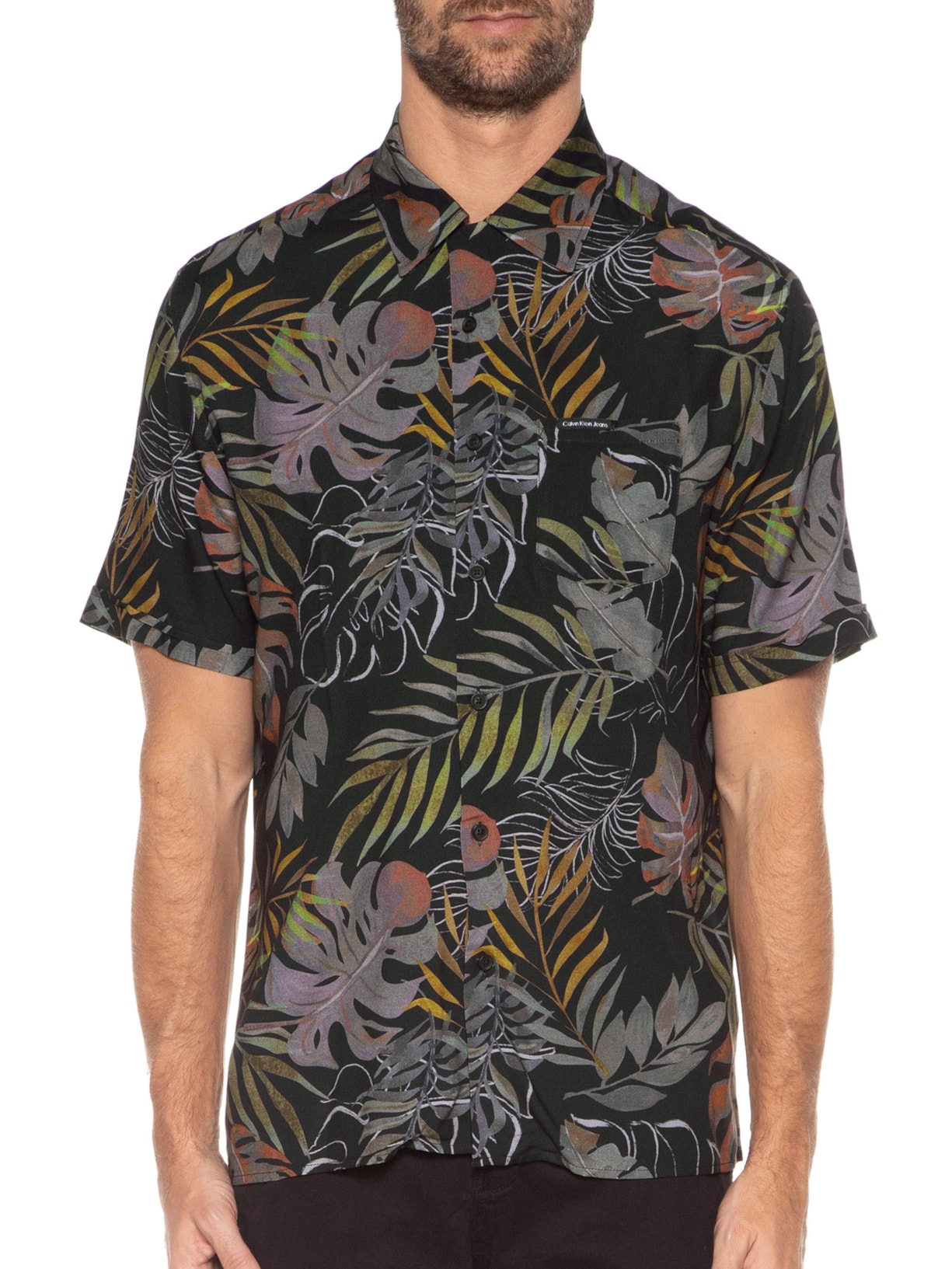 Camisa Masculina Manga Curta Folhagem Verde Calvin Klein Jeans