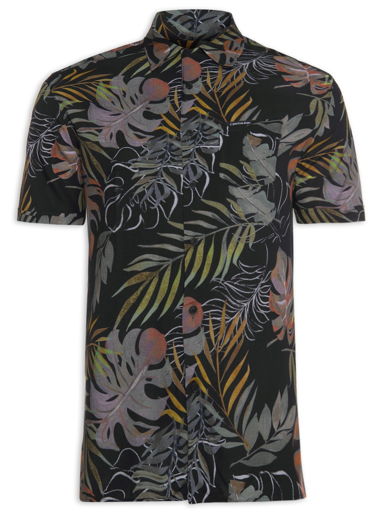 Camisa Masculina Manga Curta Folhagem - Verde