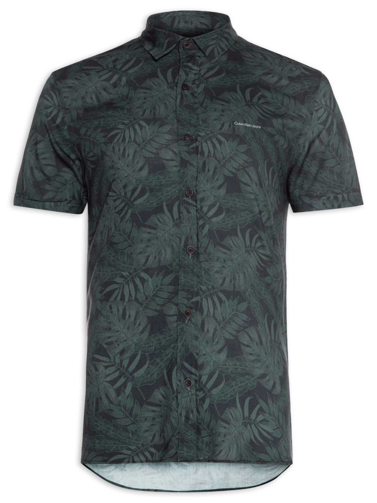 Camisa Masculina Manga Curta Folhas - Verde