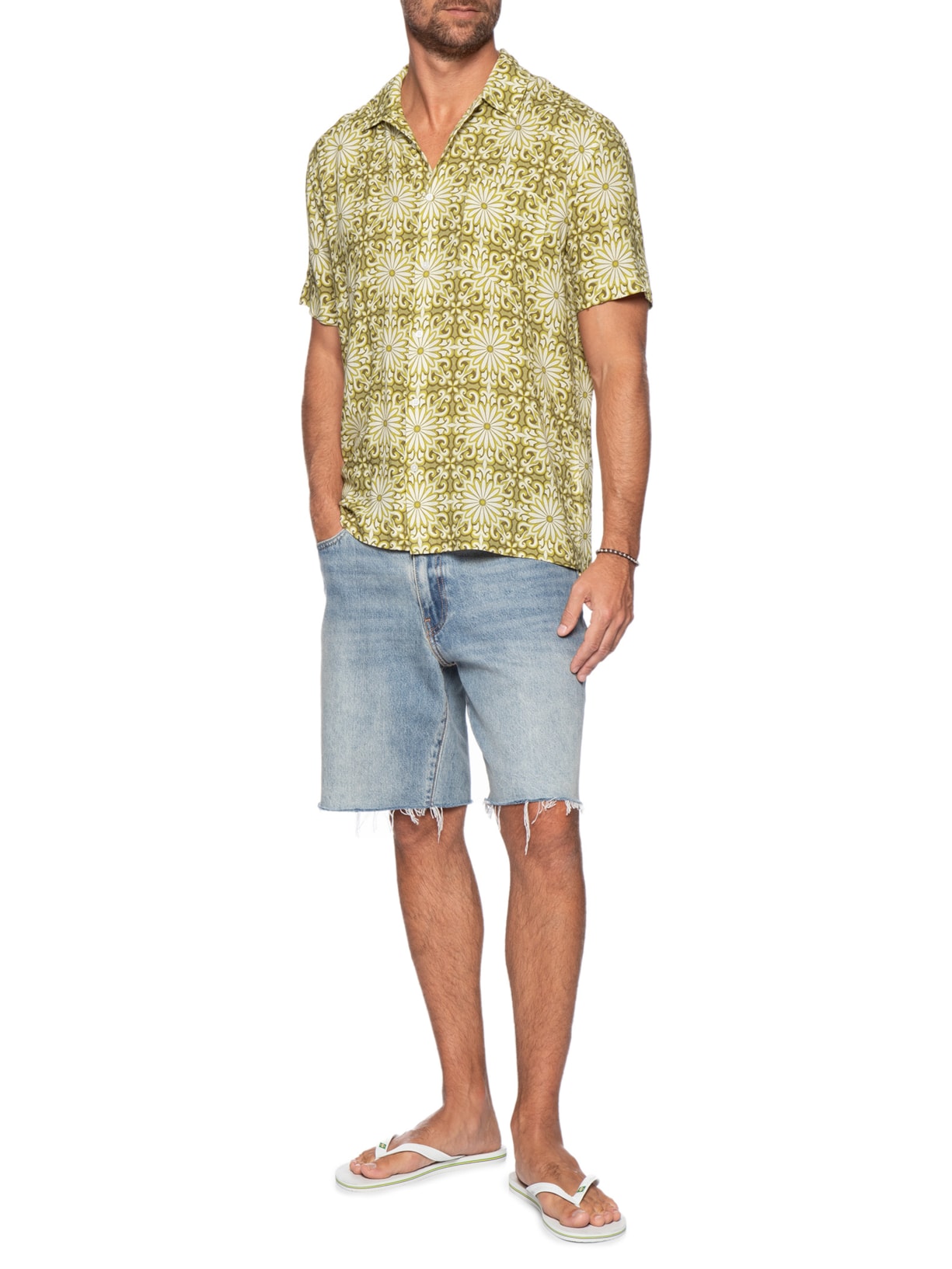 Camisa Masculina Manga Curta Garden Tile Amarelo Osklen