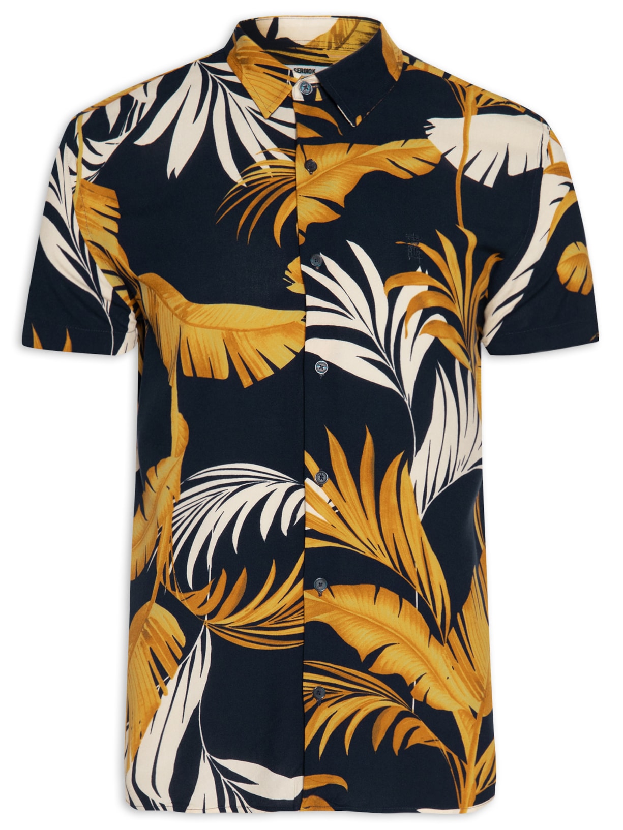 Camisa Masculina Manga Curta Gold Palm Marinho - Azul