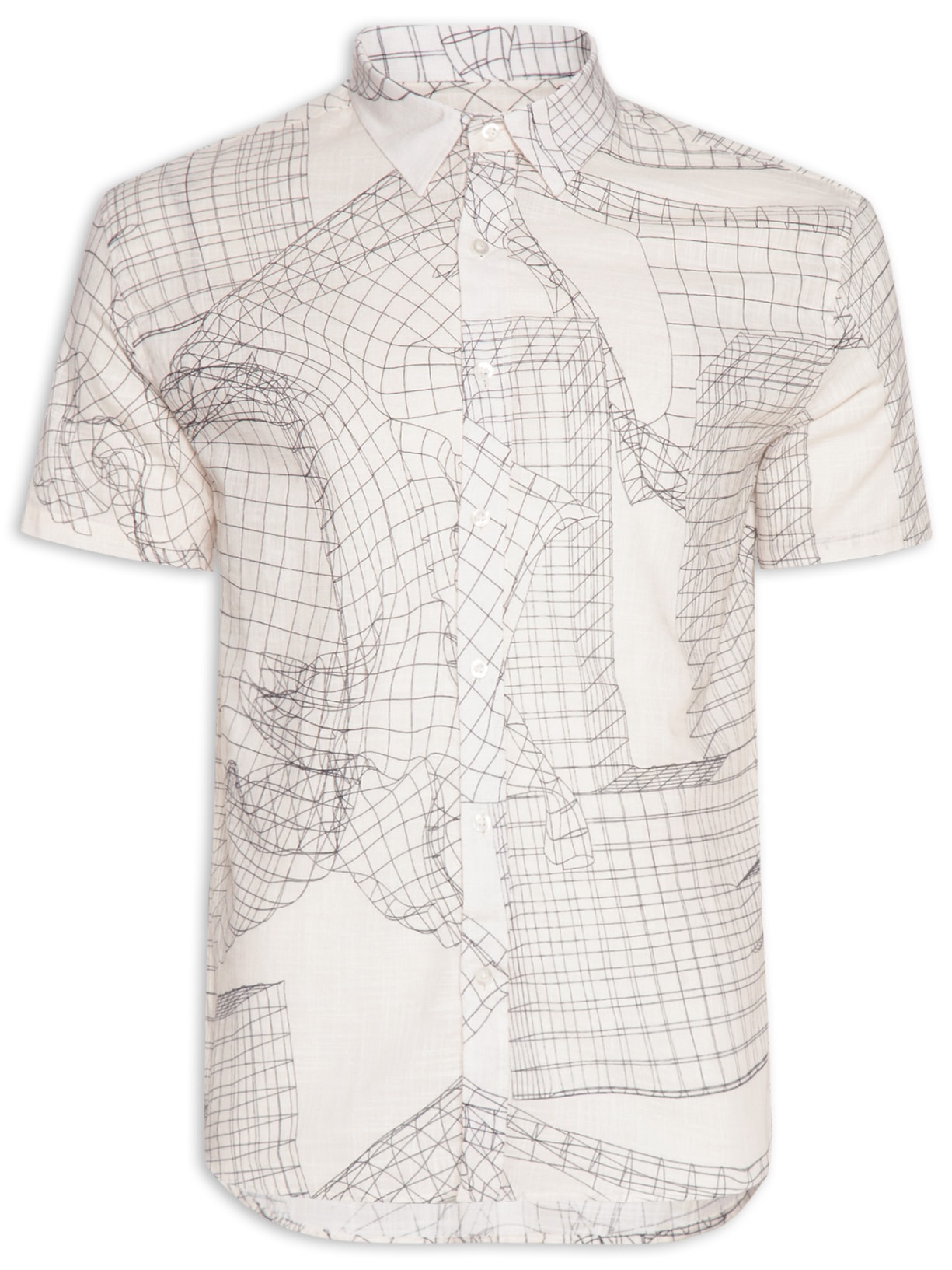 Camisa Masculina Manga Curta Grid - Bege