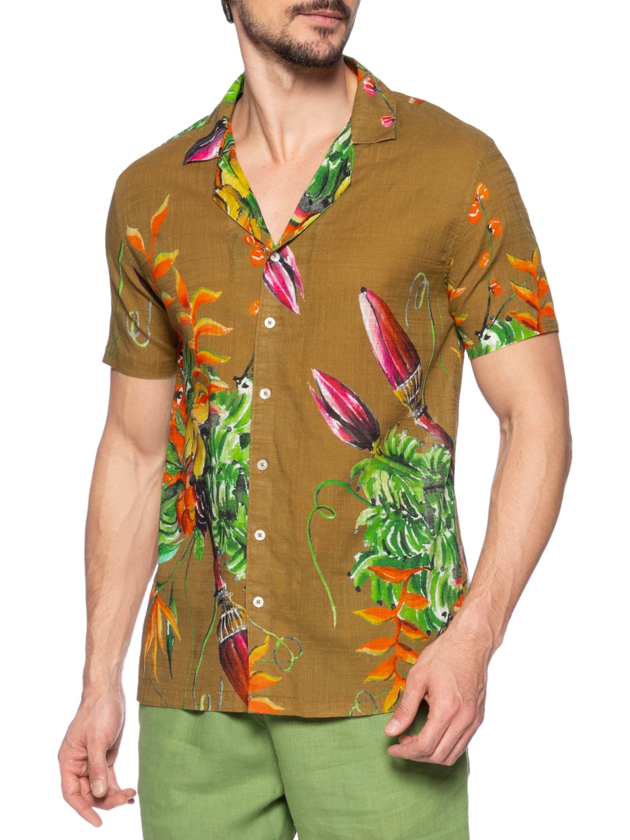 Camisa Masculina Manga Curta Guaraná Marrom Foxton