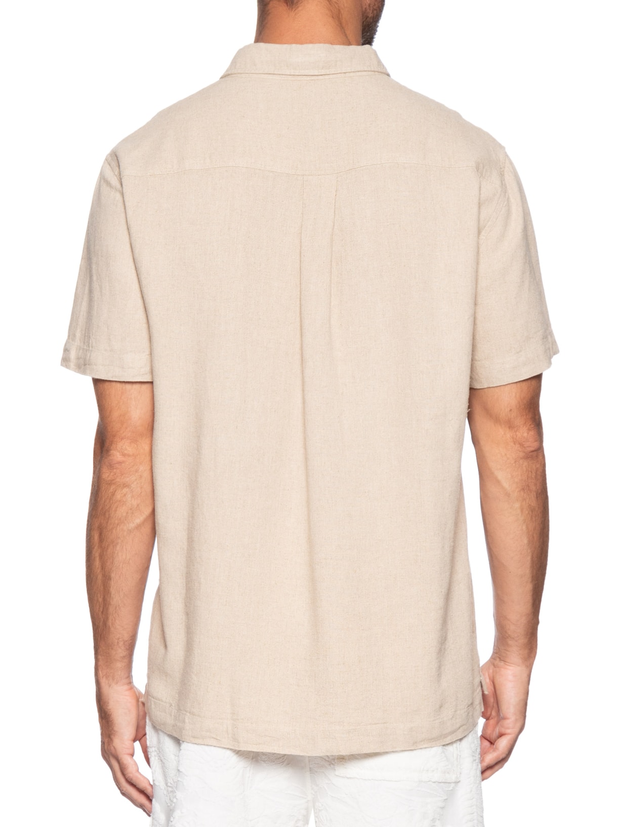 Camisa Masculina Manga Curta Linen Bordado Bege Osklen