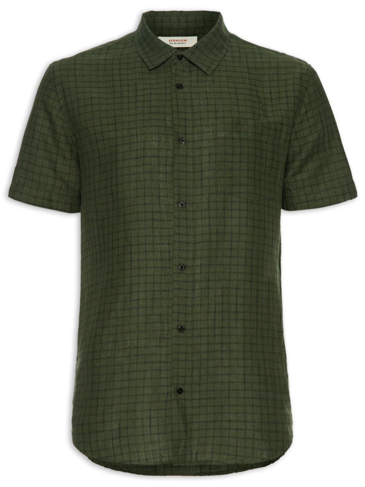 Camisa Masculina Manga Curta Linen Plaid - Verde