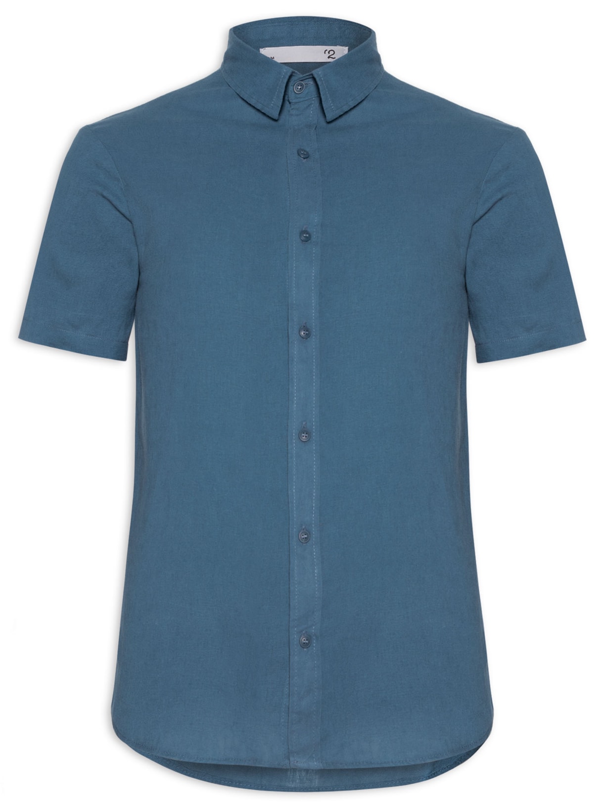 Camisa Masculina Manga Curta Linho - Azul